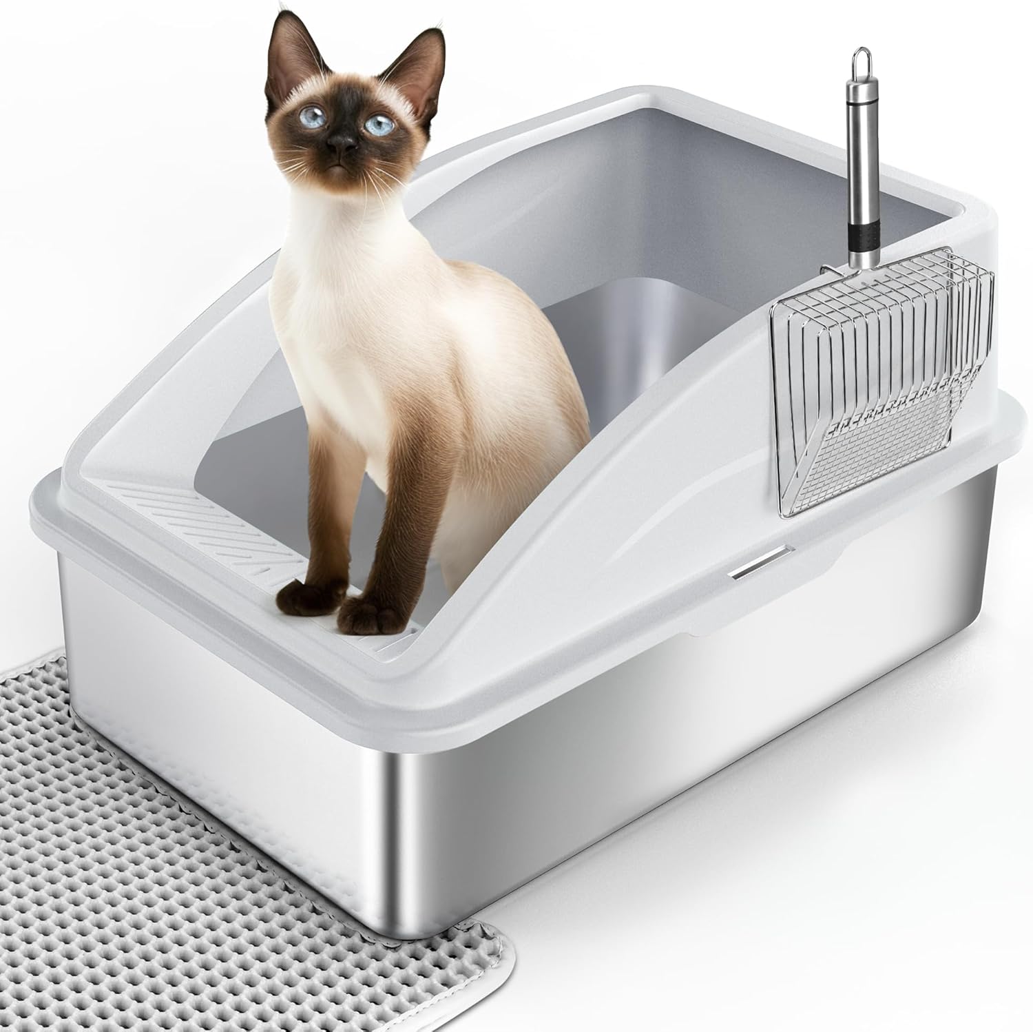 Lettiera Gatto Chiusa con Pala in Metallo a Prova di Perdite e Anti-Spreco, Paletta e Tappetino - 60 x 40 x 31 cm