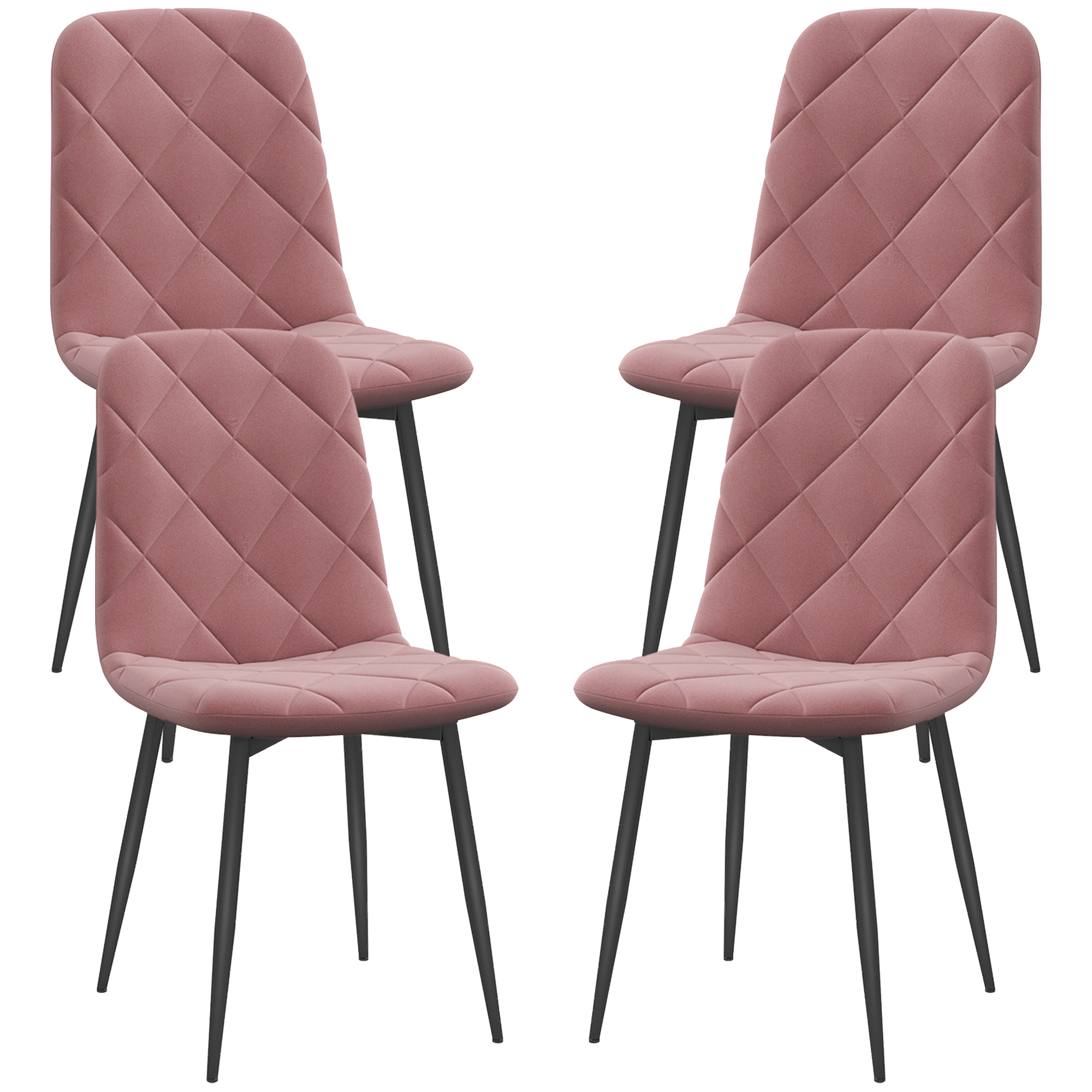 HOMCOM Esszimmerstühle 4er Set Küchenstuhl mit Rückenlehne, Samtoptik, Sessel 45 x 54 x 87 cm Rosa