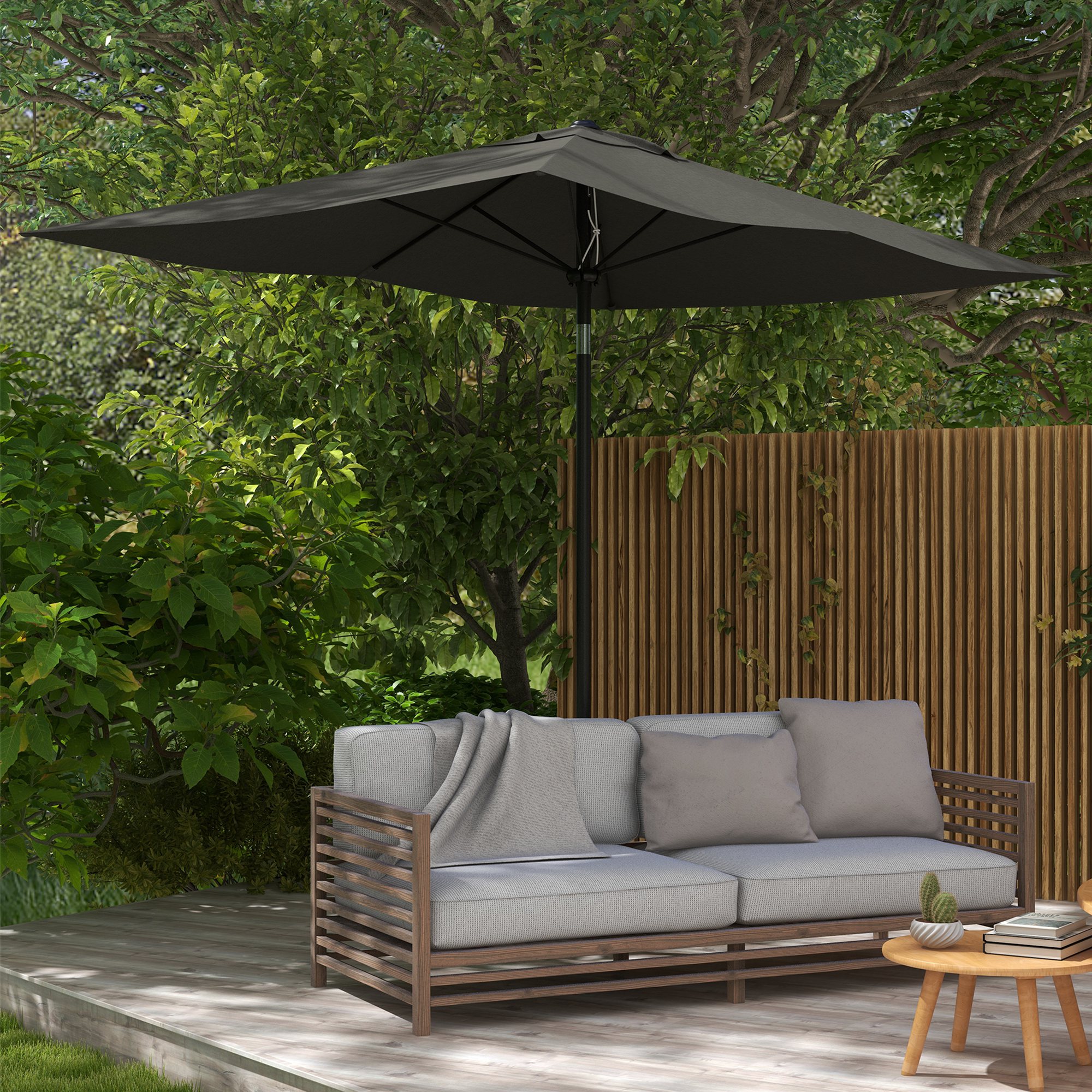 Outsunny Rechteckiger neigbarer Sonnenschirm 2x3 m mit Kurbel wasserdichtes Hochleistungs-Polyestergewebe 180g/m² dunkelgrau