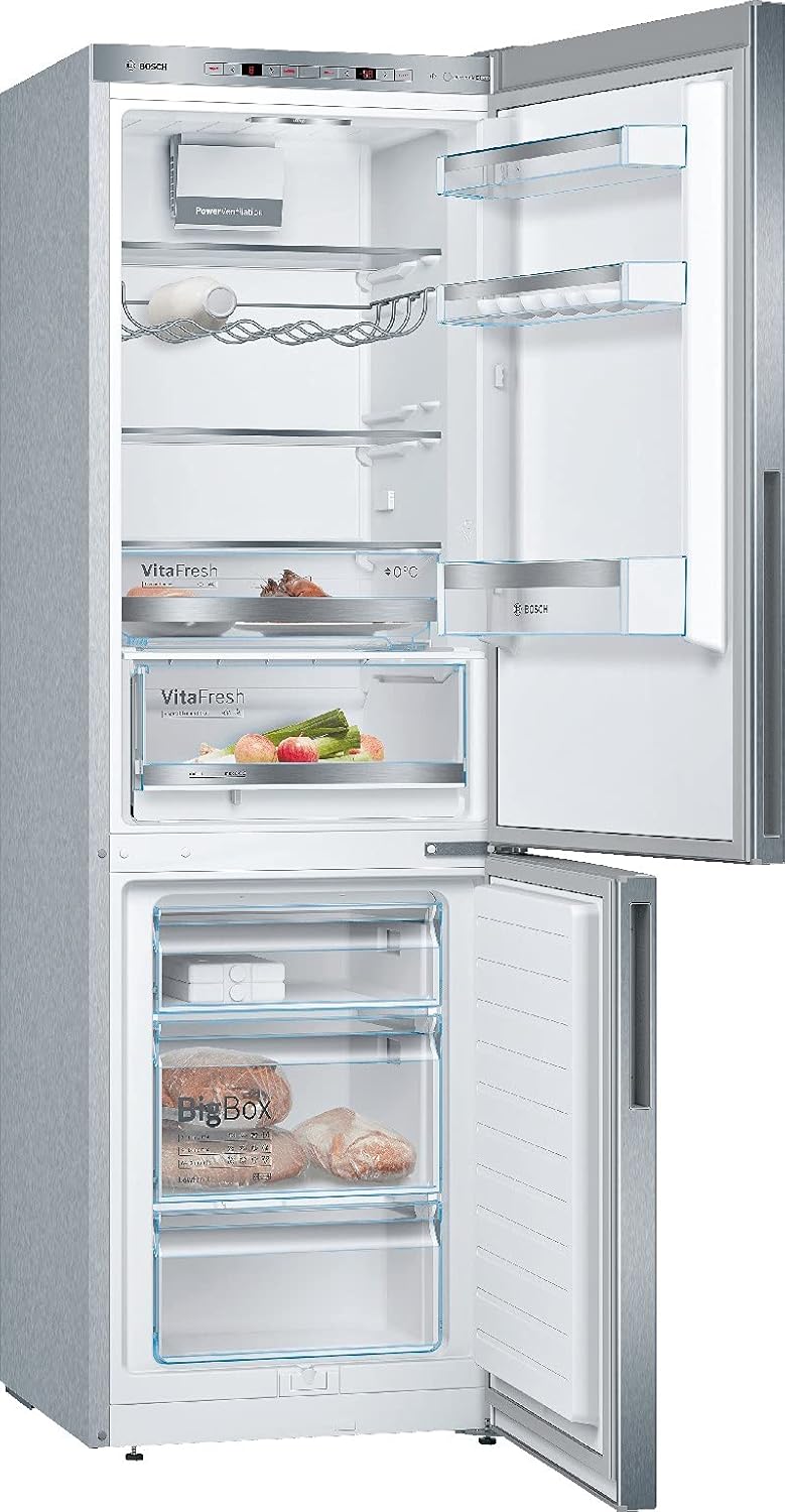 Bosch KGE36ALCA Serie 6, Frigorifero combinato da libera installazione, LowFrost, Cassetti VitaFresh, Tecnologia Inverter Intelligente, Acciaio, 186x60 cm