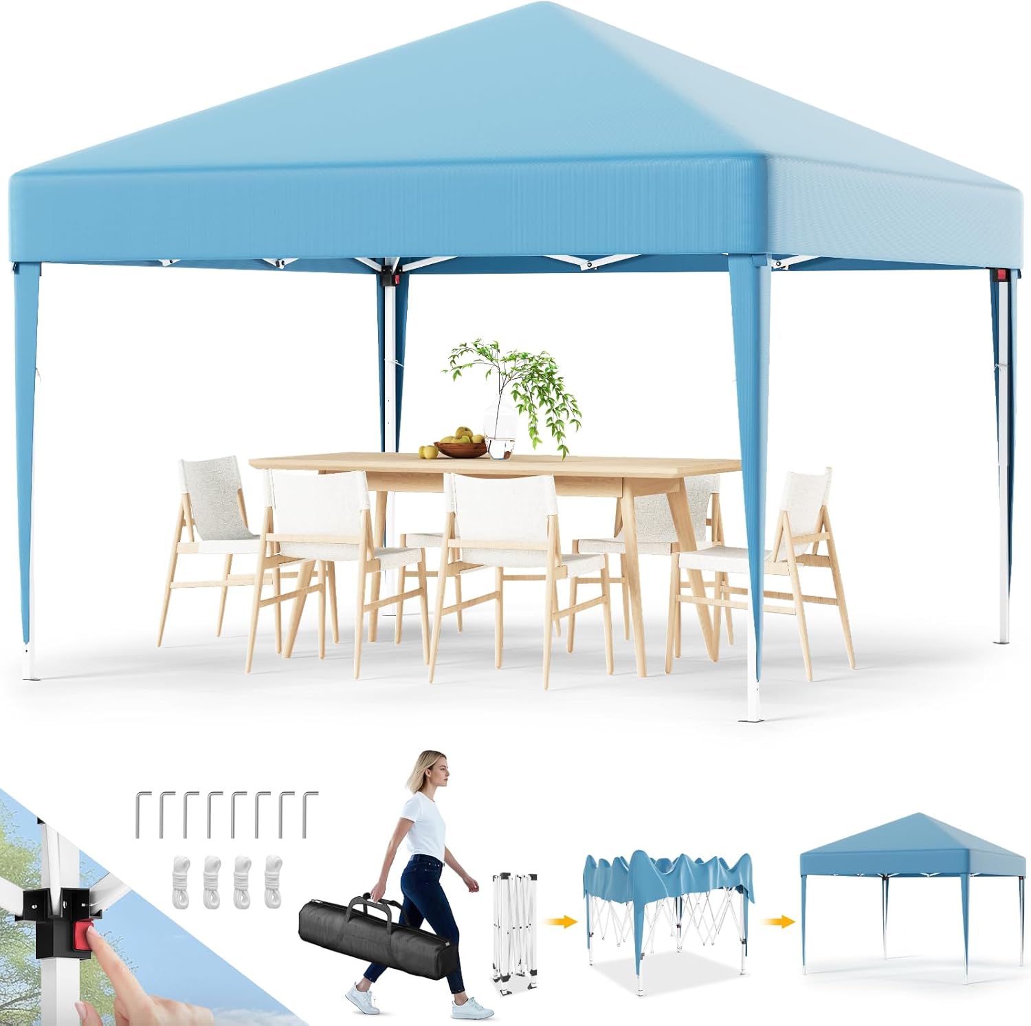 Devoko Folding Gazebo 3 x 3 | Outdoor Gazebo | Height Adjustable Garden Gazebo | Gazebo 3 x 6 Waterproof UV Protection 50+ | Gazebo with 6 Side Walls, Grey