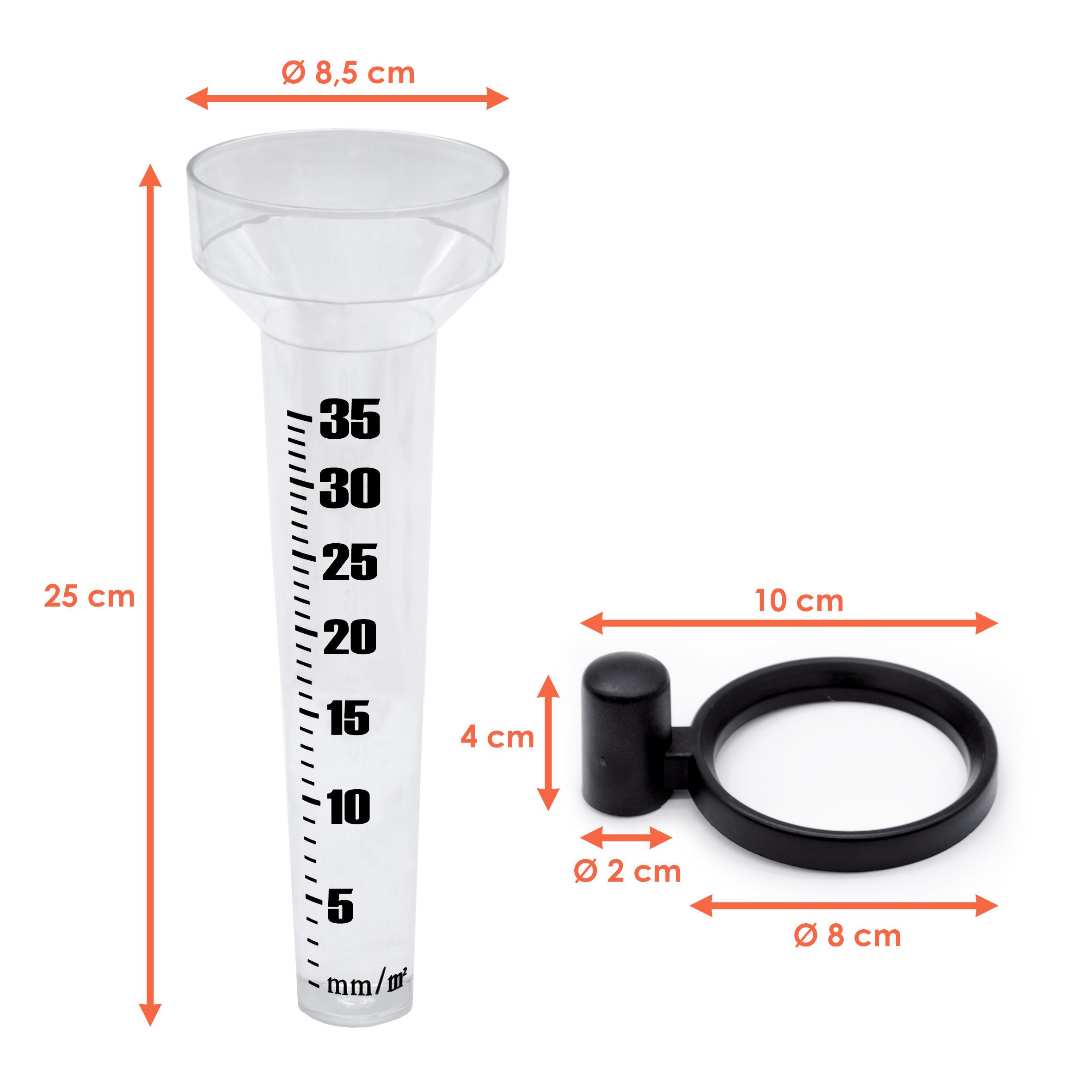 Regenmesser Regenmesser 25 cm mit Skala und Halterung - 2er Set