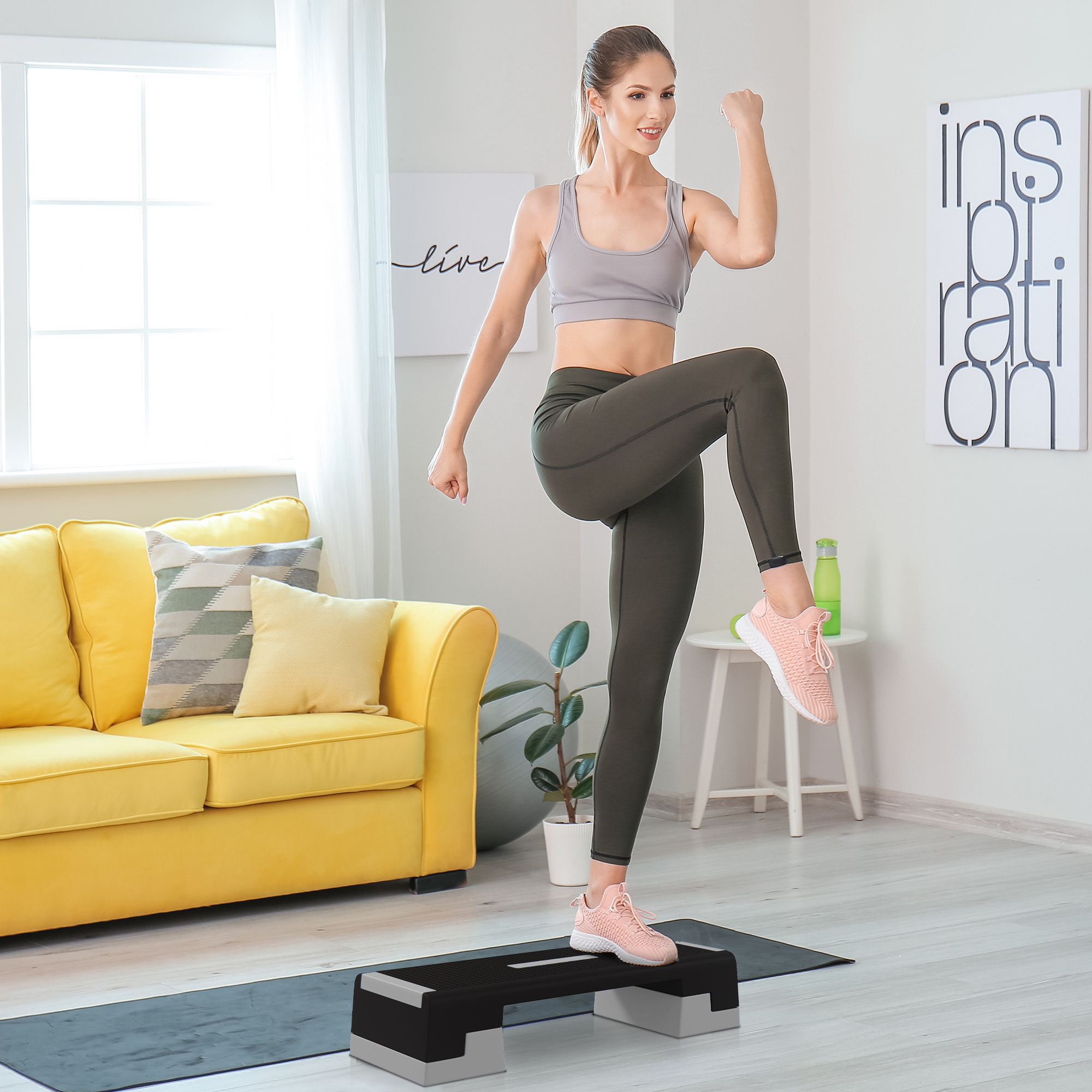 SPORTNOW Stepper mit Höhenverstellung, abnehmbaren Stufen und rutschfester Basis, aus ABS, 97x36x15/20/25 cm, Grau