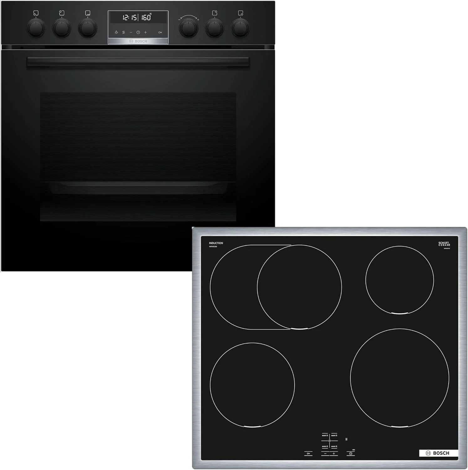 Bosch Einbauherd-Set HND675LS67, Serie 6 Einbau-Herd 60 cm mit Pyrolyse-Selbstreinigung und 3D-Heißluft HEB578BB4, Herdgesteuert NIF645CB5E
