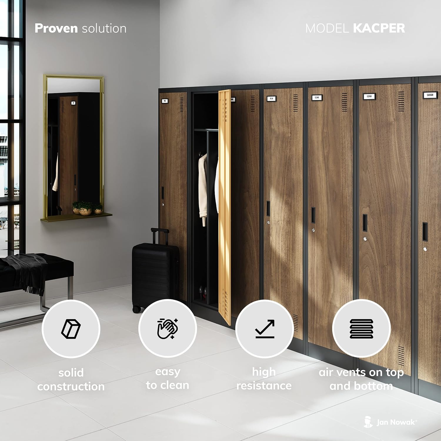 Jan Nowak Dressing Room Cabinet Metal Cabinet 2 Compartments Partition Wall Ventilation Slots Powder Coating 180 cm x 80 cm x 50 cm (Anthracite-White)