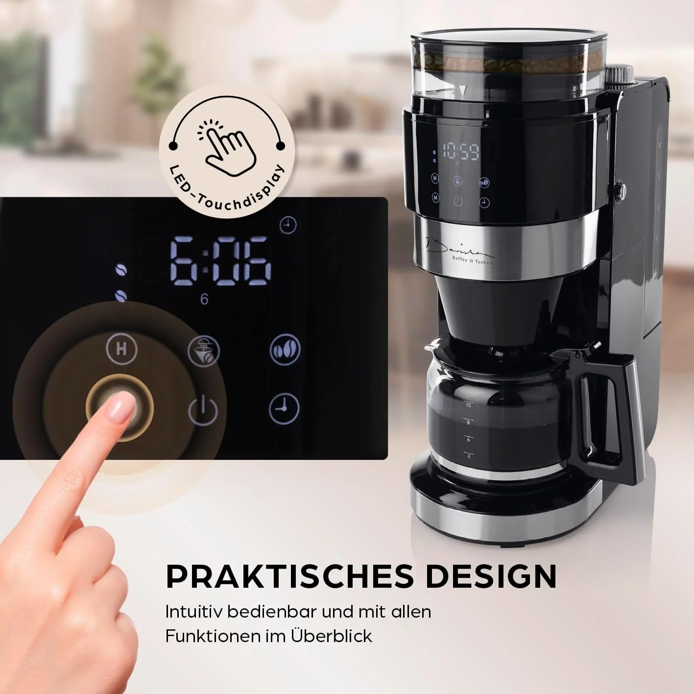 Barista filterkoffiezetapparaat met verstelbare molen & thermoskan | Warmhoudfunctie, 24-uurs timer & permanent filter | Voor 10 koppen koffie | Koffiezetapparaat voor bonen & poeder [roestvrij staal]