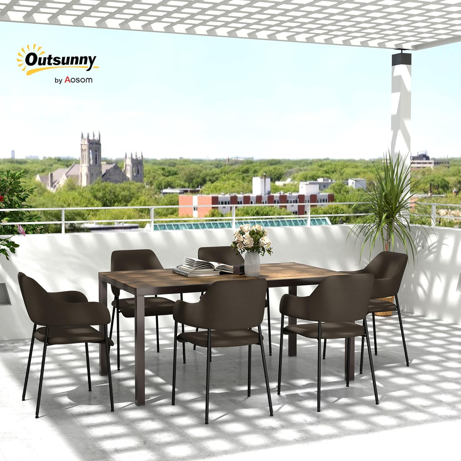 Outsunny Extendable Garden Table 160/240 x 90 x 74 cm, Extendable Dining Table for 6-8 People in Aluminium with Wood Effect Top in DPC for Patio, Balcony and Outdoor, Brown