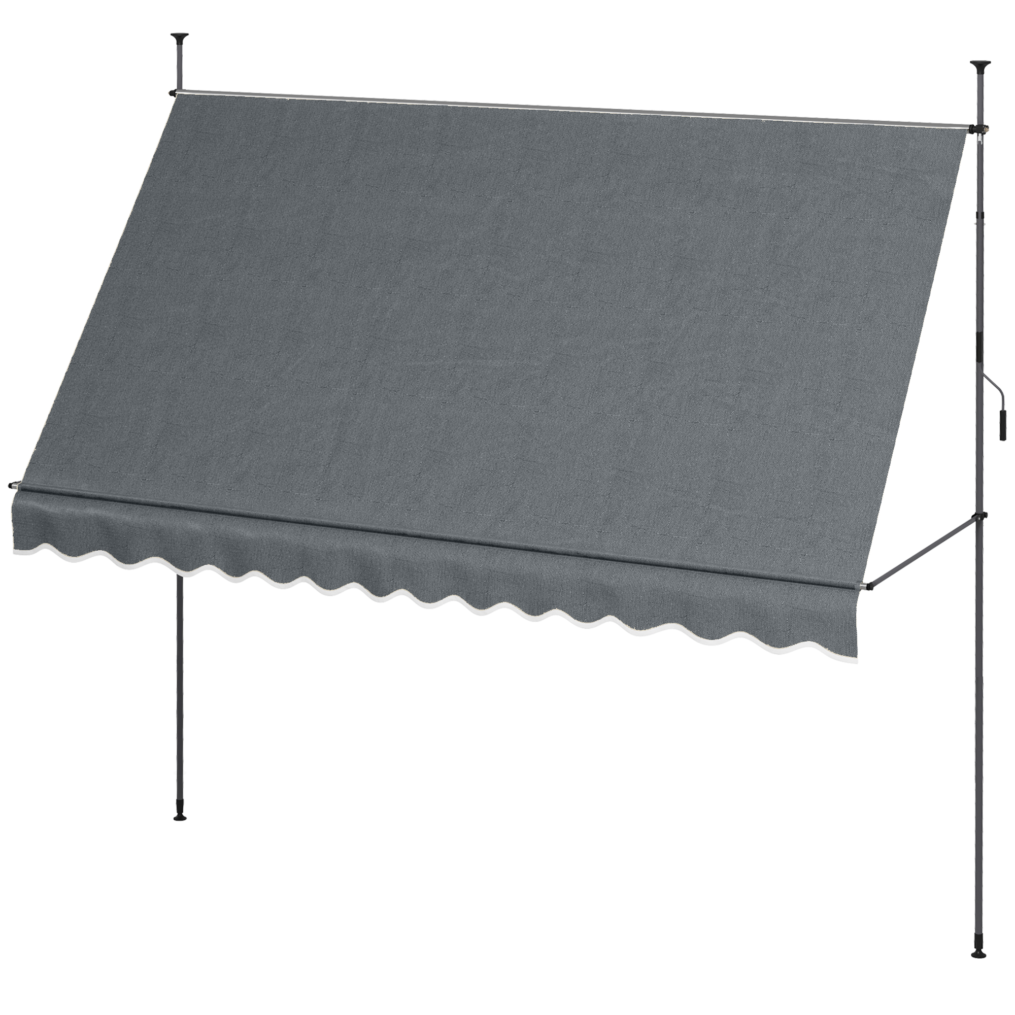 Outsunny Freistehende manuelle einziehbare Markise 3,5L x 1,2B x 2,1-3H m, einstellbare Neigung, Metall-Aluminium-Polyester, Dunkelgrau