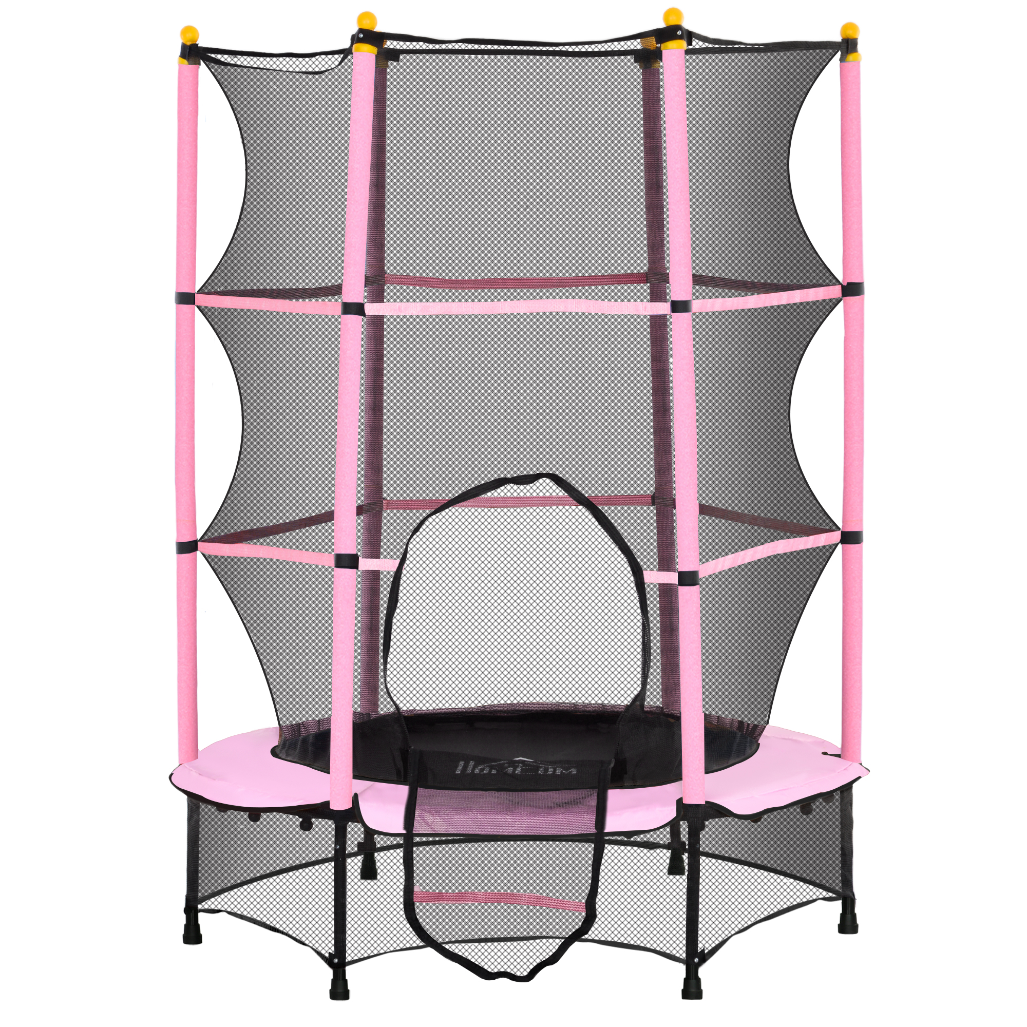 HOMCOM Trampolin für Kinder, Ø140 cm, mit Sicherheitsnetz, für innen und außen, Stahl, Kunststoff, belastbar bis 50 kg, Rosa
