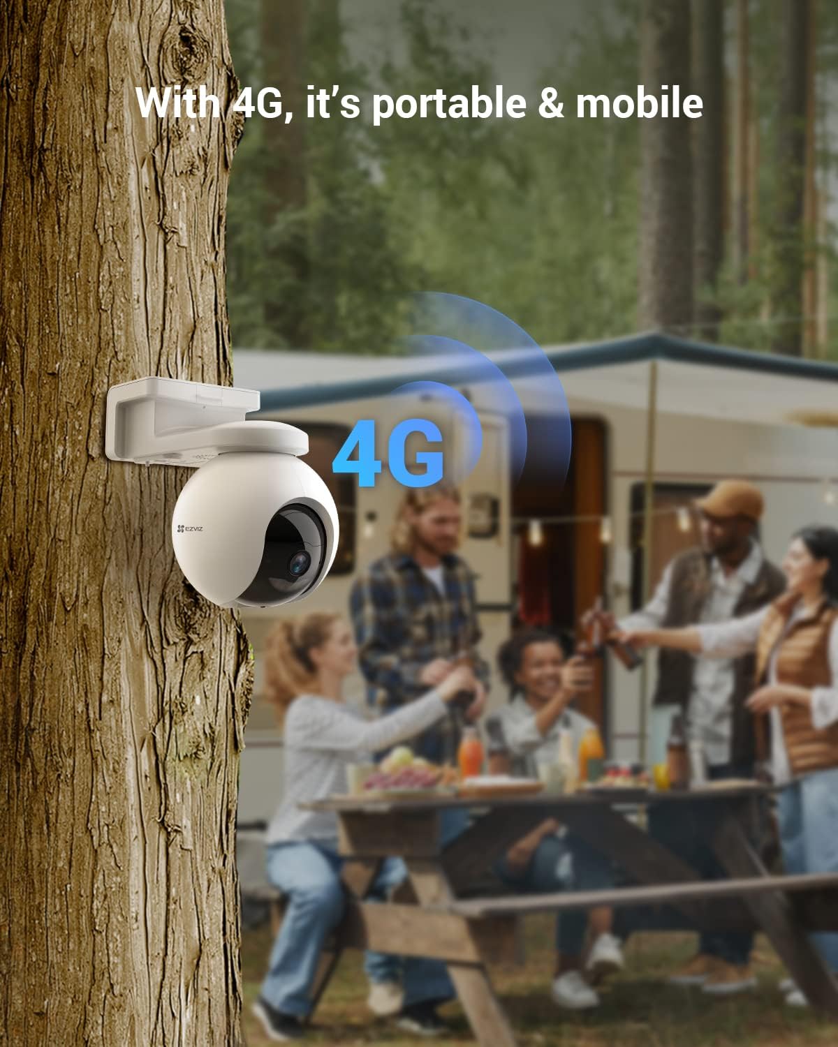 EZVIZ EB8 Kit 4G LTE Telecamera Esterno con Batteria 10400mAh, 2K Telecamera di Sorveglianza a 360°, Rilevamento di Persone, Visione Notturna a Colori, Audio Bidirezionale, GPS Integrato