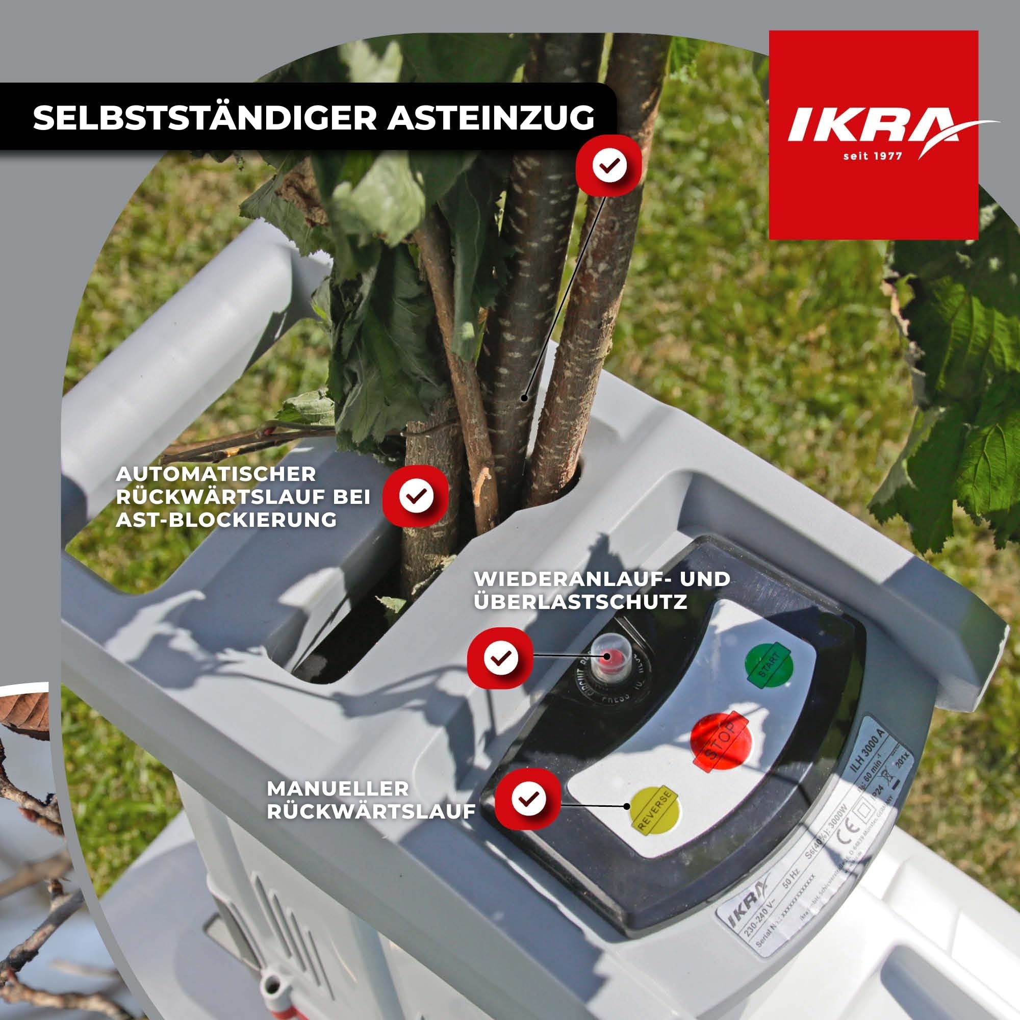 IKRA Elektro Gartenhäcksler Walzenhäcksler ILH 3000A Aststärke bis 44mm für Äste und Zweige