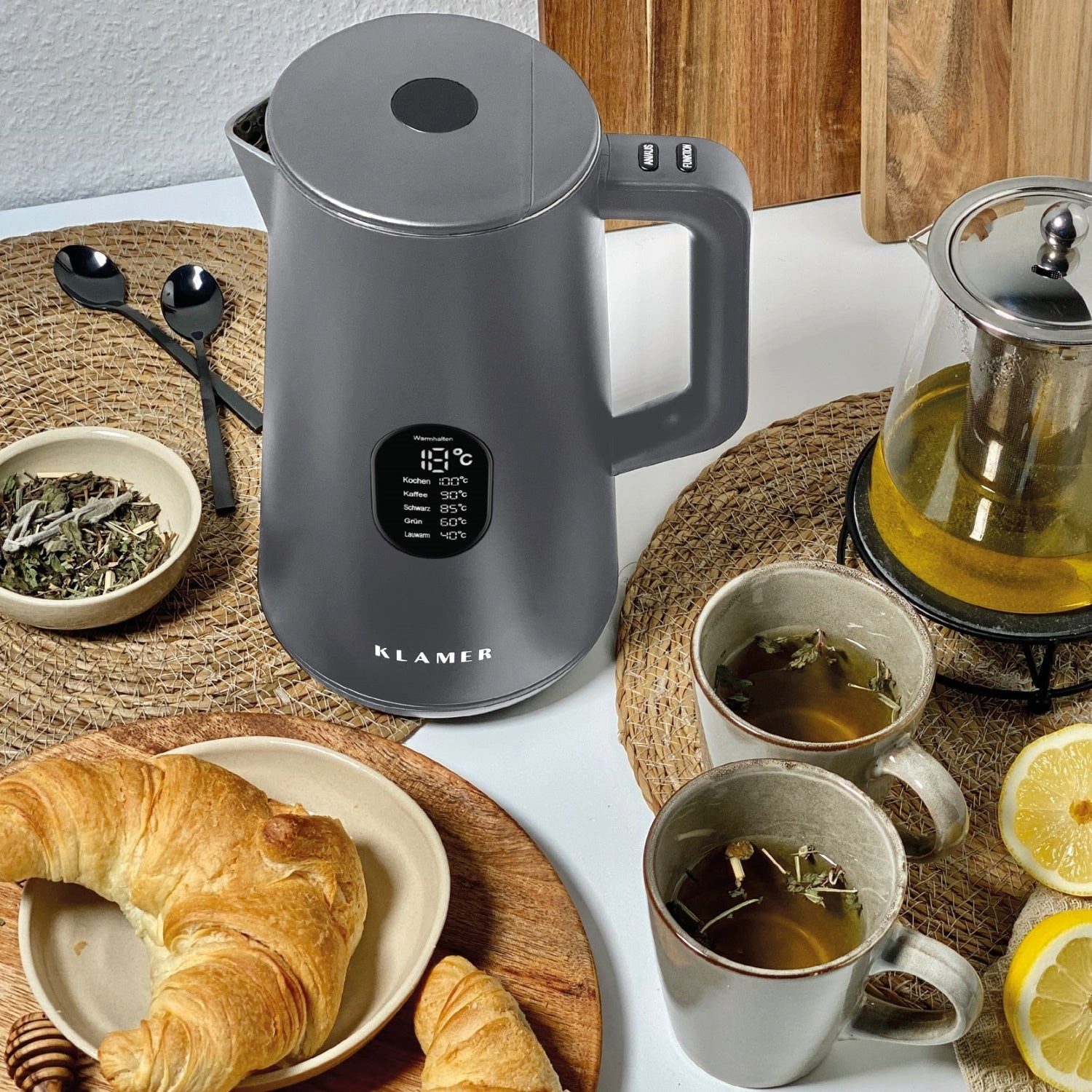 Wasserkocher Edelstahl mit Temperatureinstellung 40-100°C, Warmhaltefunktion, matt…