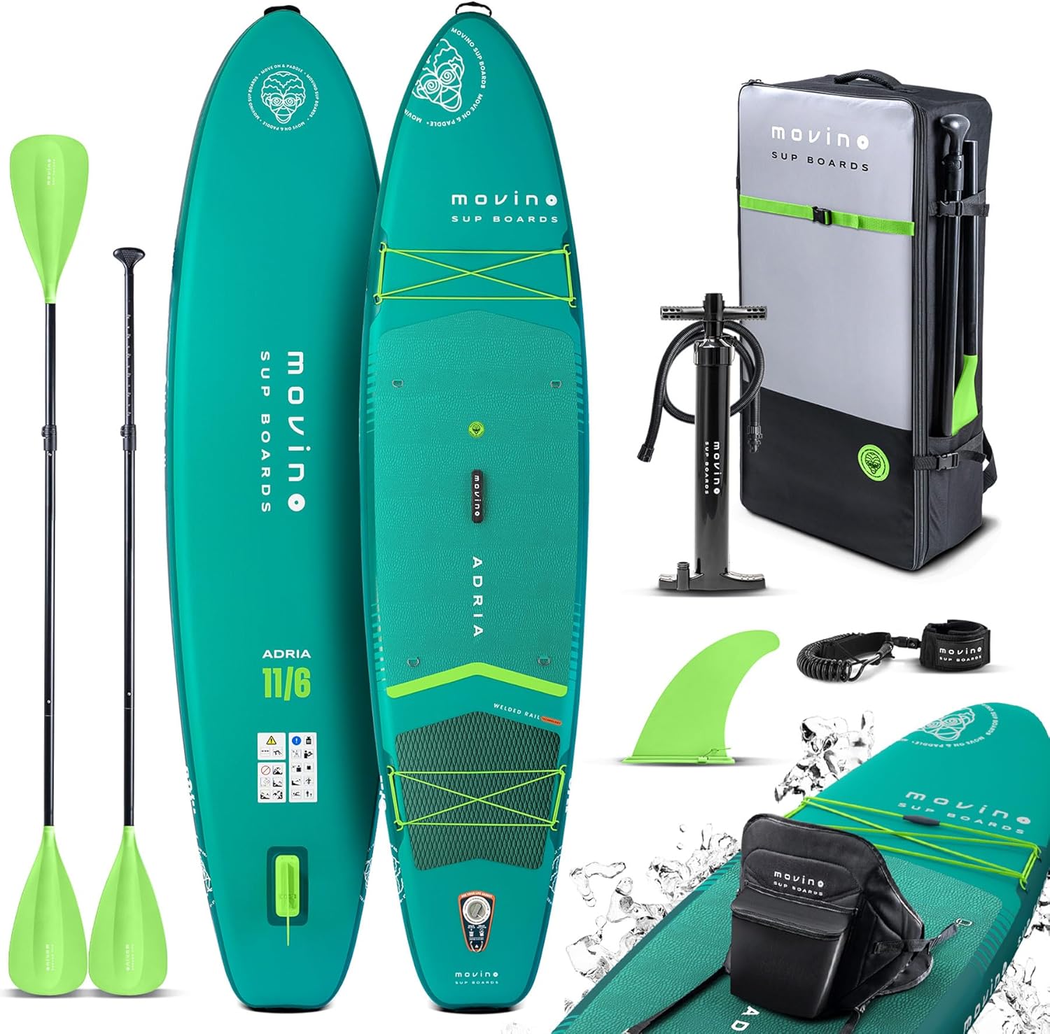 Movino Tavola SUP Gonfiabile per Adulti - 2in1 SUP Kayak - fino a 165 kg - con Pagaia - 350 x 83 x 15 cm - Stand Up Paddleboard Adria