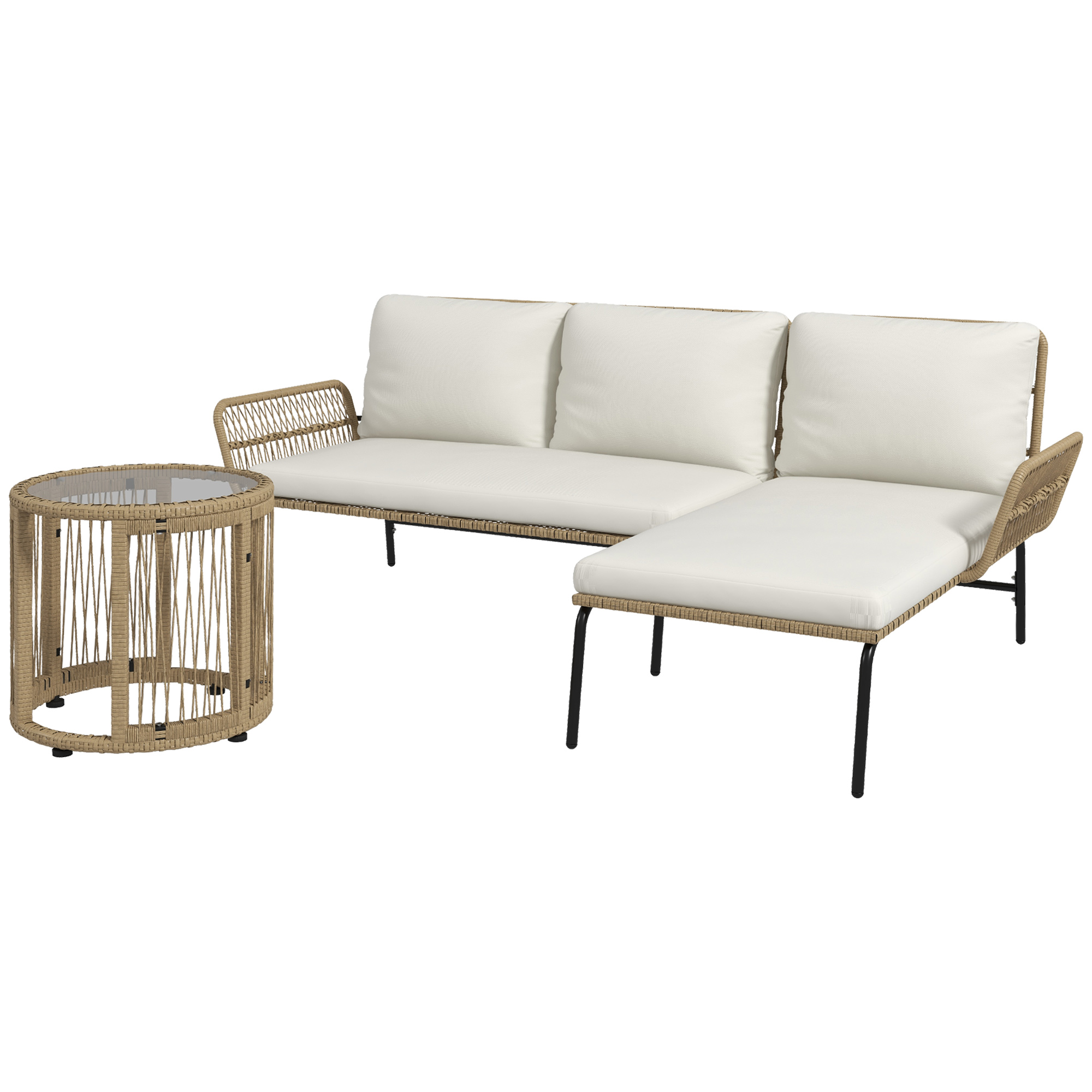 Outsunny Gartensitzgrupp Loungemöbel-Set, PE Rattan, 122 x 79 x 75 cm, Natur + Cremweiß