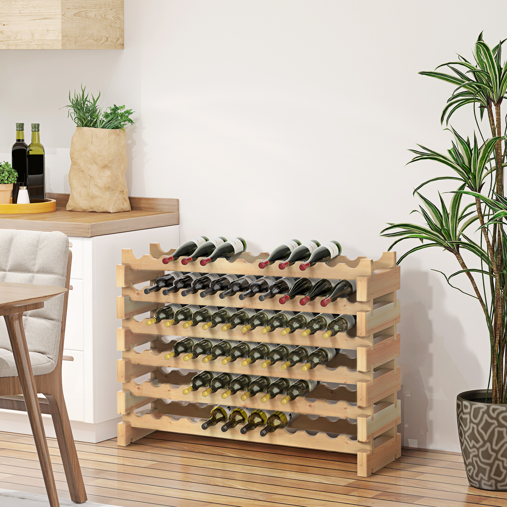 HOMCOM Flaschenregal Weinregal für eine bessere Weinreifung 6 Ebenen 72 Flaschen max. Abmessungen 114L x 28B x 85H cm massives Kiefernholz