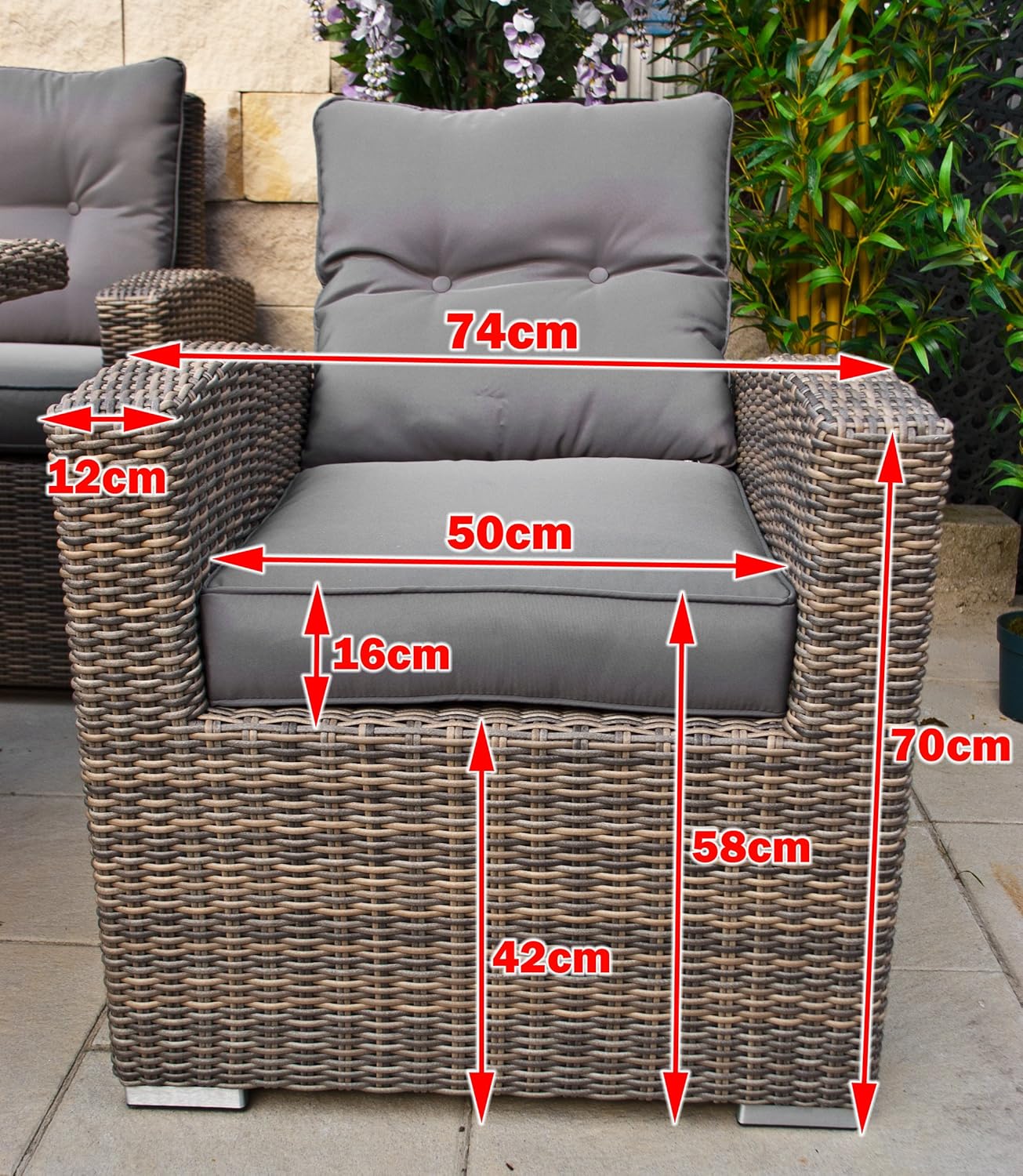 Ragnarök-Möbeldesign hohe Dining Lounge - DEUTSCHE Hersteller - 8 Jahre GARANTIE - EIGENE Produktion - PolyRattan Gartenmöbel Essgruppe Sessel Naturfarben Rundrattan Grau
