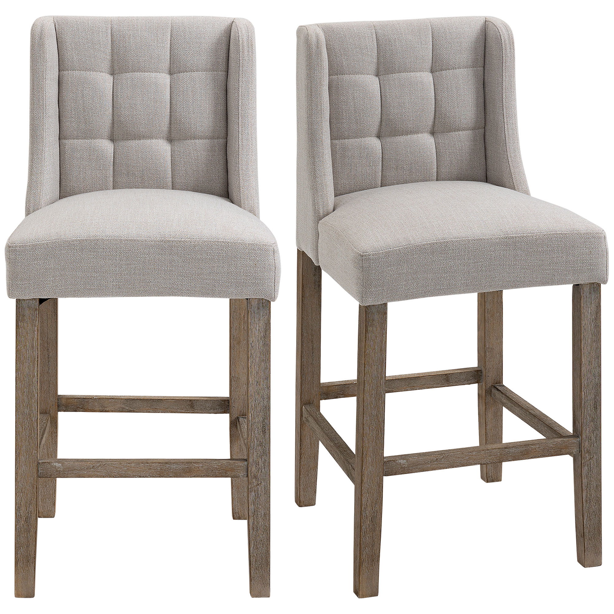 HOMCOM 2er-Set Barhocker mit lehne Barstühle mit Knopfheftung, Massivholz, inkl. Fußstütze, 47 cm x 50 cm x 101 cm, Grau + Natur