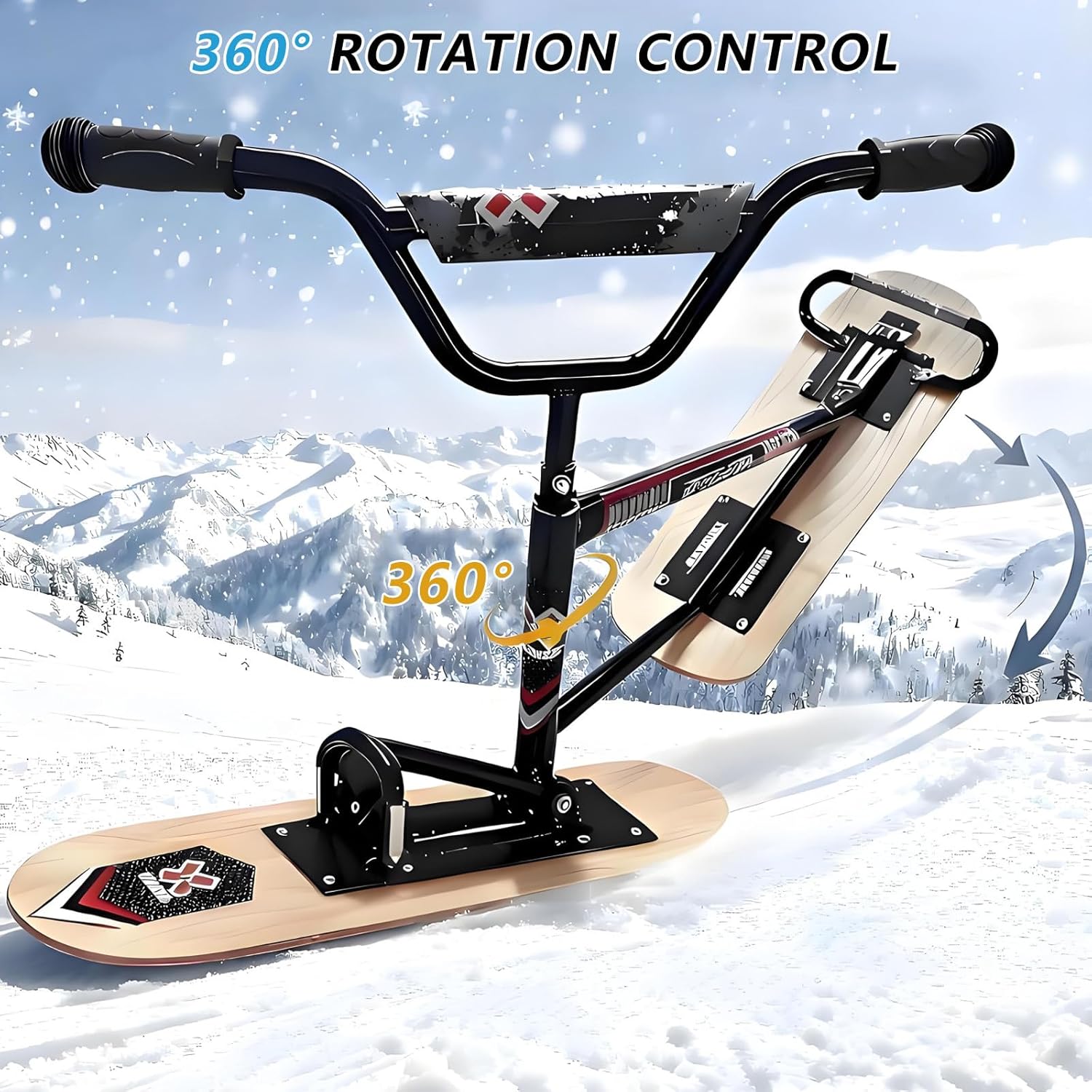 All-Terrain-Snowboard-Schlitten FüR Erwachsene, Jugendliche Und Familien, 360° Drehbares Schneemobil FüR Erwachsene, Aluminiumrahmen, Max. Tragkraft 150 Kg Wood