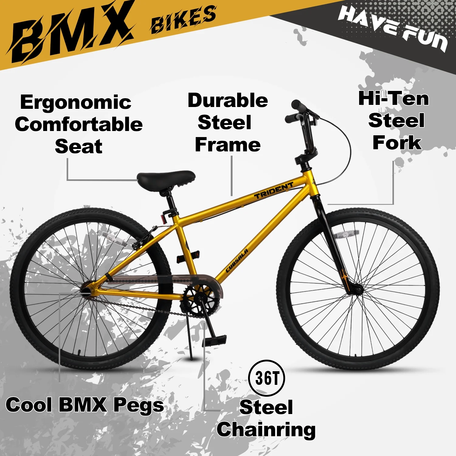 cubsala 24 Inch BMX Race Bike Trident Bicycles Beginner-Level to Advanced Riders with 2 Pegs Trick Cycling and Professional Riding, Black