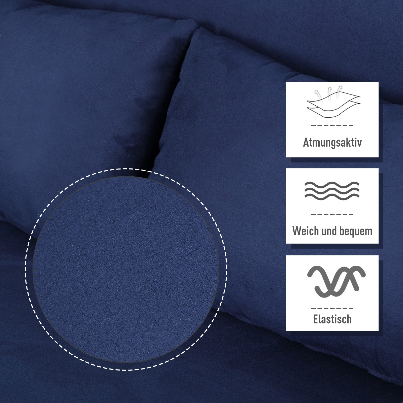 Slaapbank, 5-voudig verstelbaar, su��de-imitatie, metalen frame, incl. kussen, Marineblauw