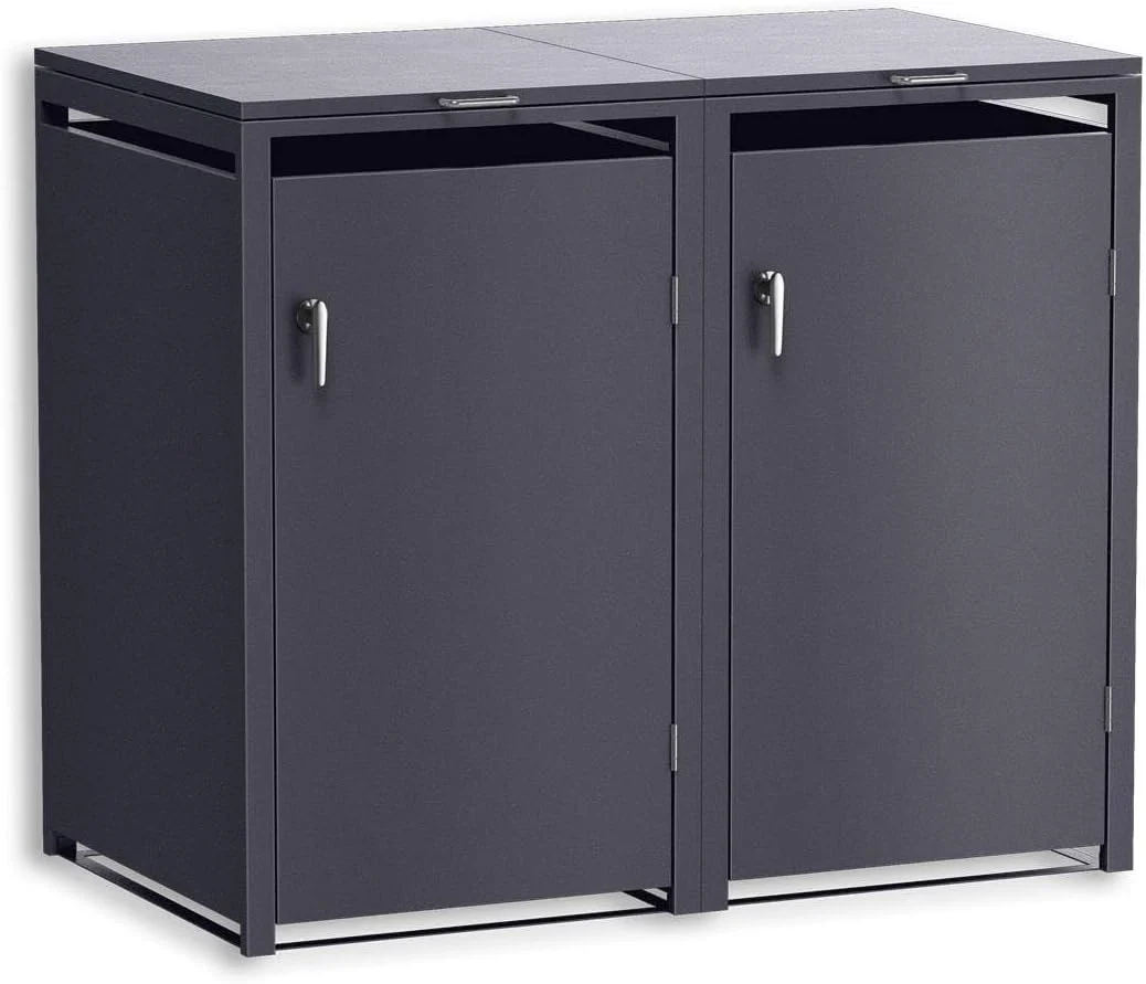 Metzler Mülltonnenbox, 240 L, Anthrazitgrau, 2er in Eisenglimmer, Mülltonnenverkleidung für 2 Tonnen abschließbar