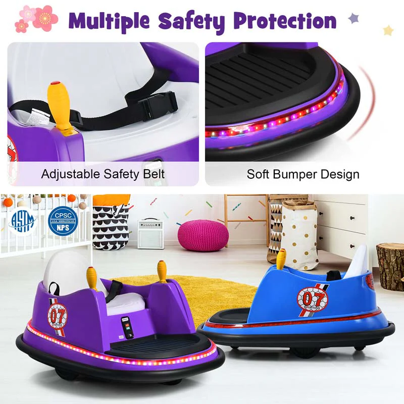 12V Toddler Bumping Car Battery Powered Baby Ride On Bumper Car With Dual Joysticks Flashing Led Light Amp 360 Degree Spin