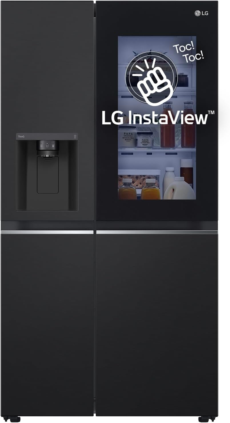 LG GSXV91MCAE Frigorifero Americano Side by Side InstaView Total No Frost con Congelatore, 635 L, Dispenser Acqua e Ghiaccio UV Nano, Door Cooling, Linear Cooling - Frigo Smart con Wi-Fi e Freezer