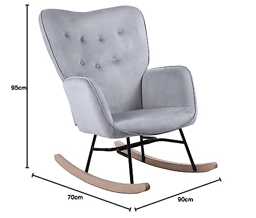 BAKAJI Poltrona Sedia a Dondolo Relax Slitta Rivestimento in Tessuto Struttura Legno Imbottita Piedi in Metallo Base Dondonlante Legno Dimensione 90 x 70 x 95 cm Design Moderno Scandinavo (Grigio) : Casa e cucina