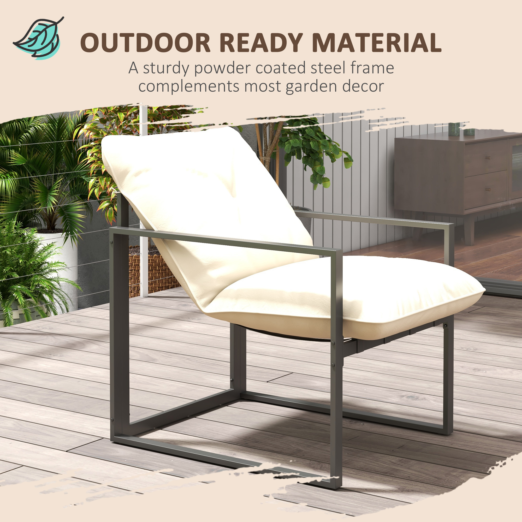 Tuinmeubelset met Glazen Tafel, 2 Stoelen, 1 Bank, Weerbestendig, 114 cm x 70 cm x 67 cm, Grijs+Beige