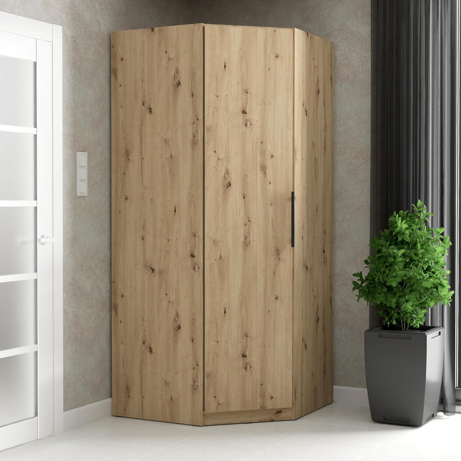 FORTE CADIXO 90 100 Modern Wardrobe with Swivel Doors for Small Spaces Oak 94.4 cm Width x 213 cm Height x 94.5 cm Depth