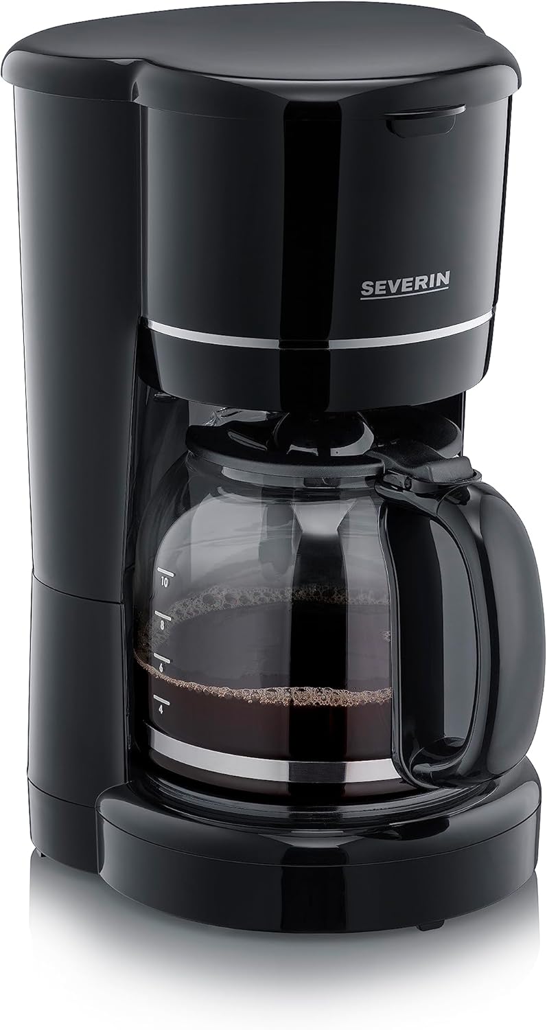 Severin KA 4808, macchina caffè americano usabile anche per preparare tisane e the, filtro permanente lavabile, piastra riscaldante, fino a 0,5 litri, presa Schuko, design compatto, acciaio inox/nero