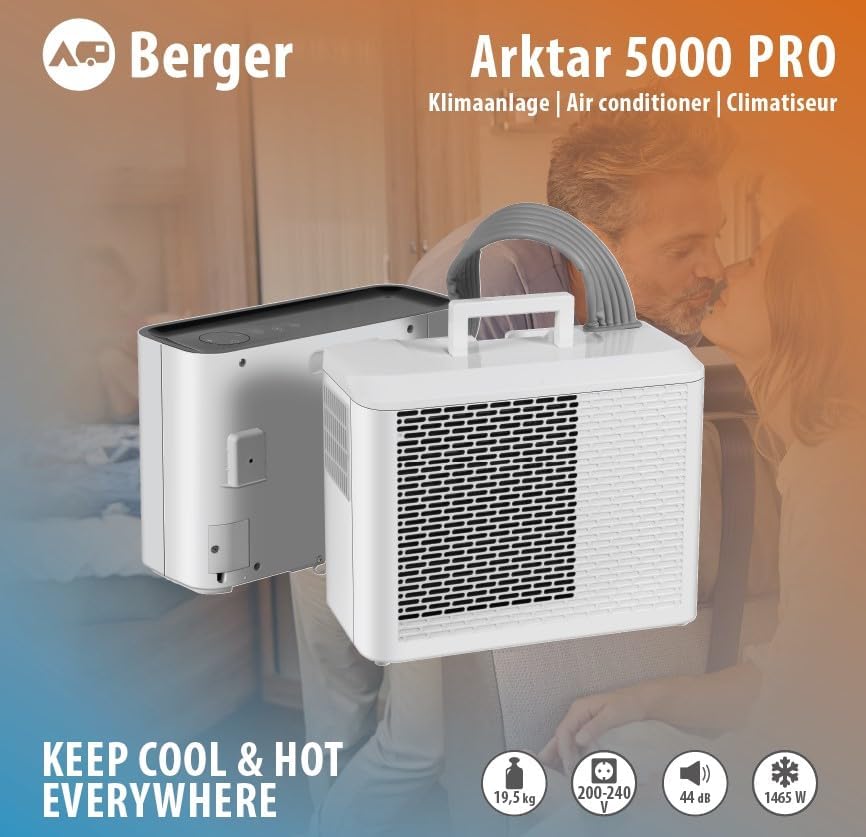 BERGER Arktar 5000 Pro Mobile Split-Klimaanlage mit Heizung | Klimaanlage mobil für Camping Wohnwagen Wohnmobil | Klimagerät zum Kühlen Entfeuchten | App Steuerung und Timerfunktion