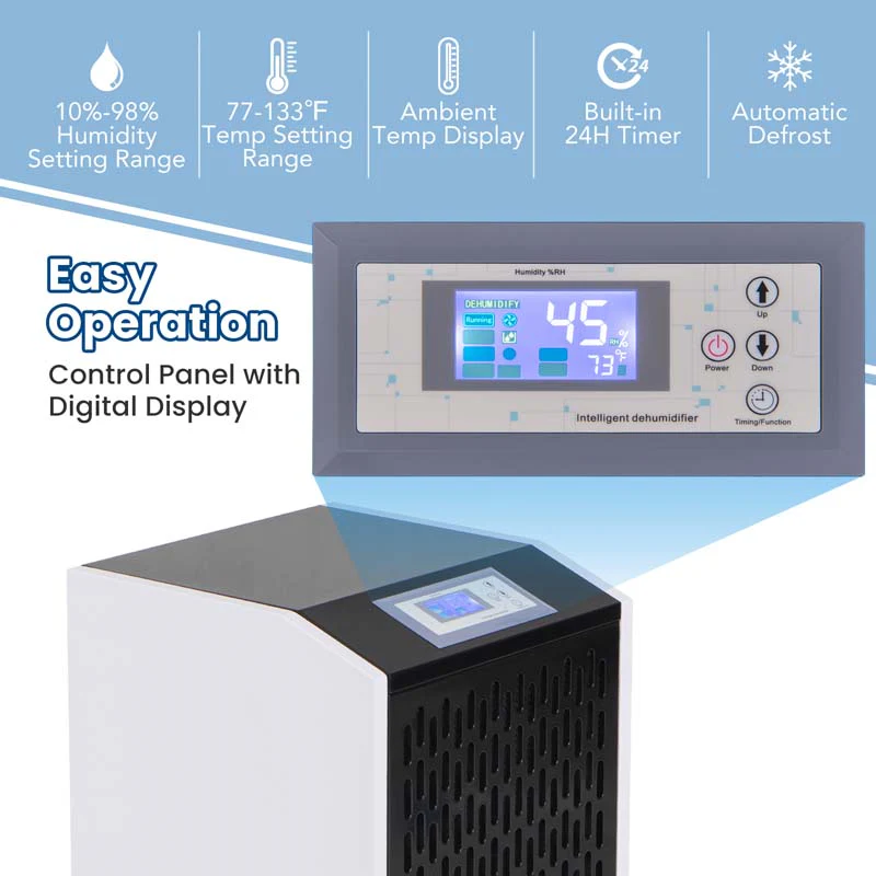 250 Pints Portable Commercial Dehumidifier with Drain Hose & 4 Wheels, Heavy Duty Industrial Dehumidifier for Basement Warehouse