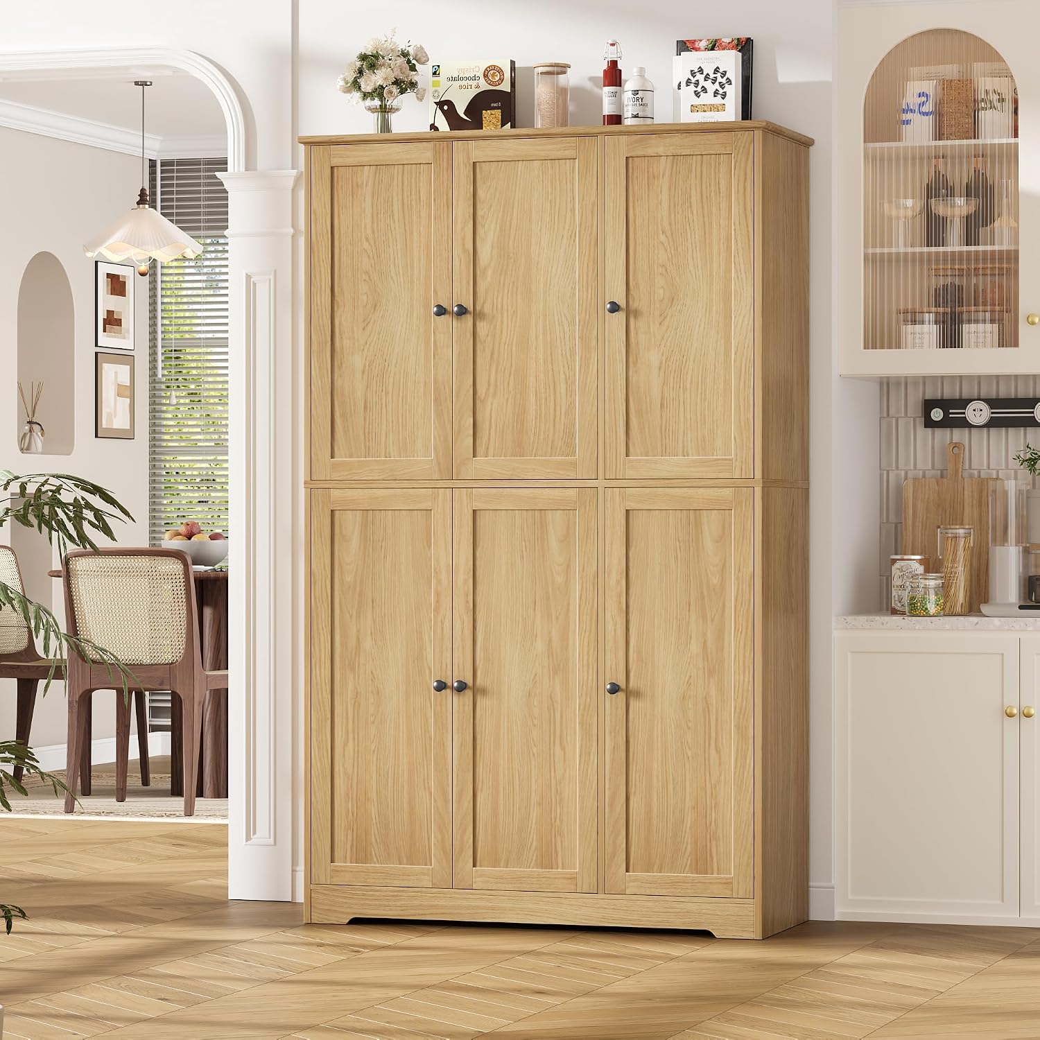 FirFurd Credenza Cucina 180x106 cm,Credenza Cucina Alta con 6 Ante (Rovere)