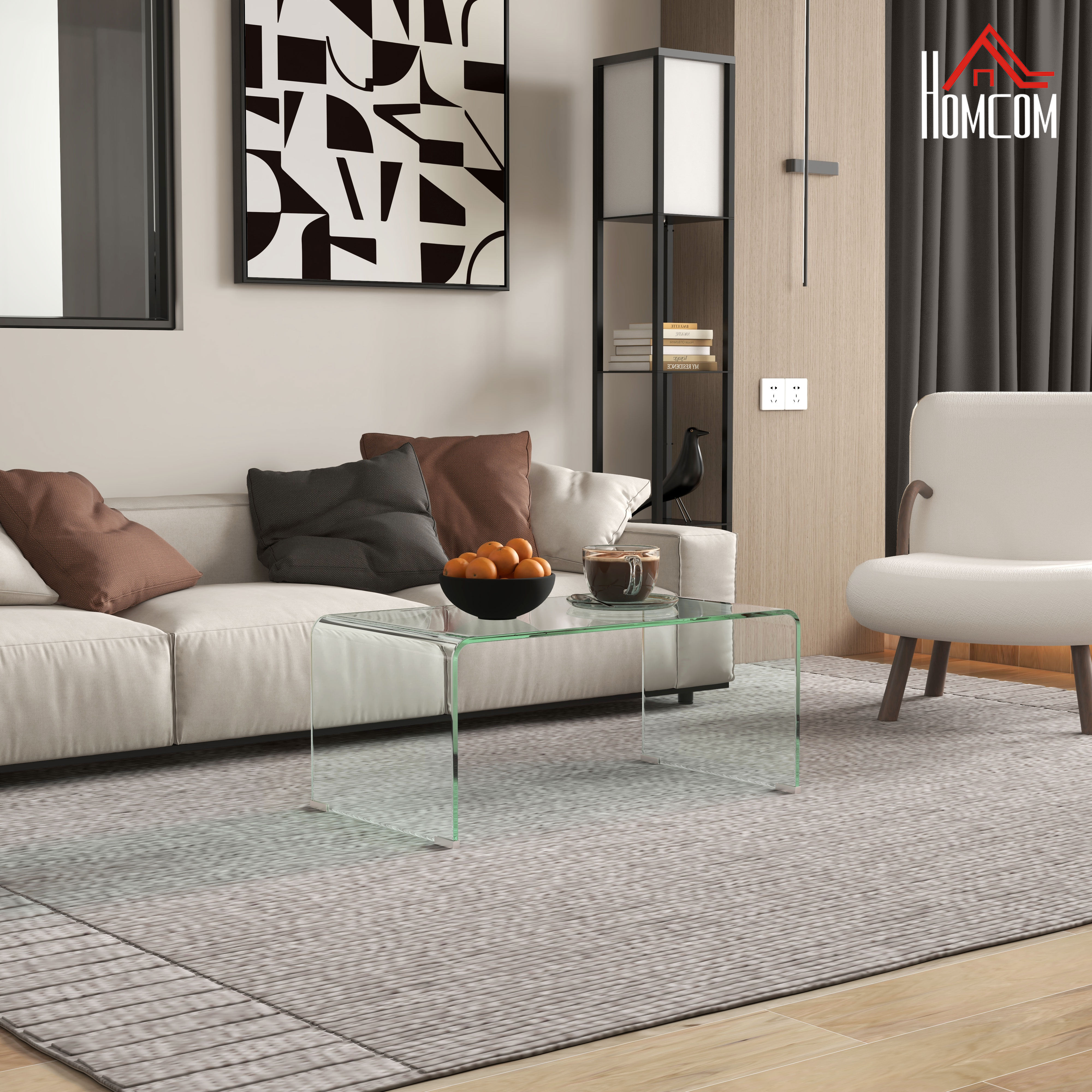 HOMCOM Glastisch Wohnzimmertisch rechteckiges modernes Design aus gehärtetem Glas mit sicheren abgerundeten Kanten transparent