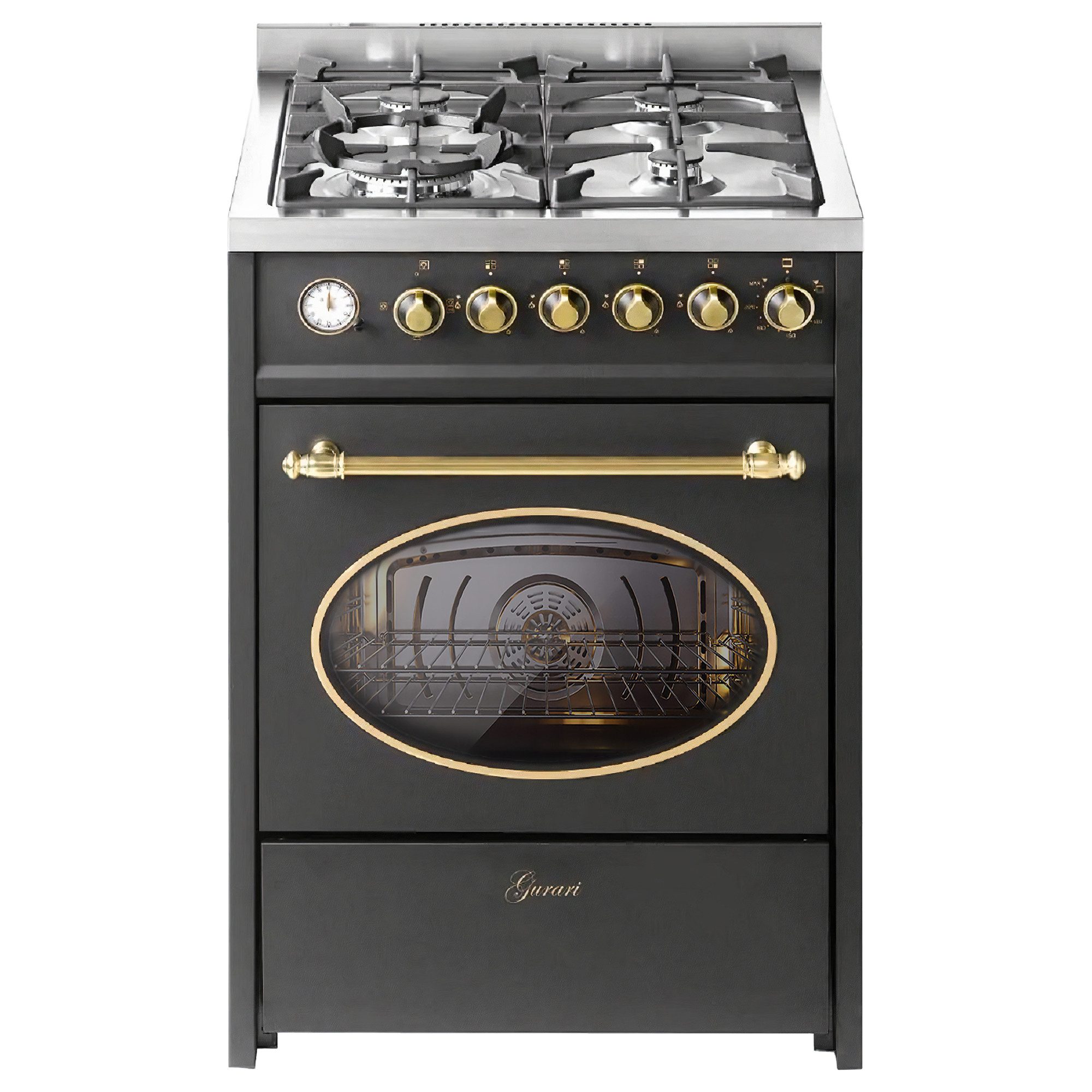 Gas-Standherd Retro Gas Elektro Standherd 60 cm Erdgas Fl.Gas 4 Kw WOK, 8 Funktionen E 614 BL