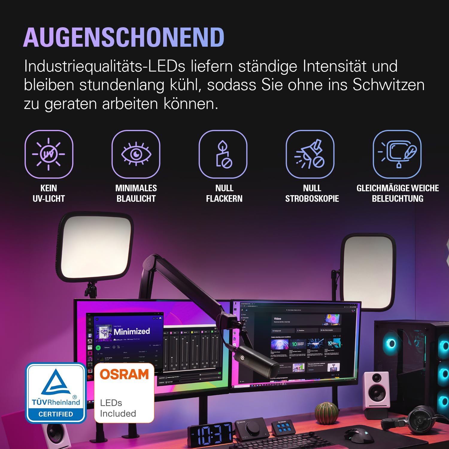 Elgato Key Light professionelle Studioleuchte 2800 Lumen verstellbare Farbtemperatur dimmbar App Steuerung