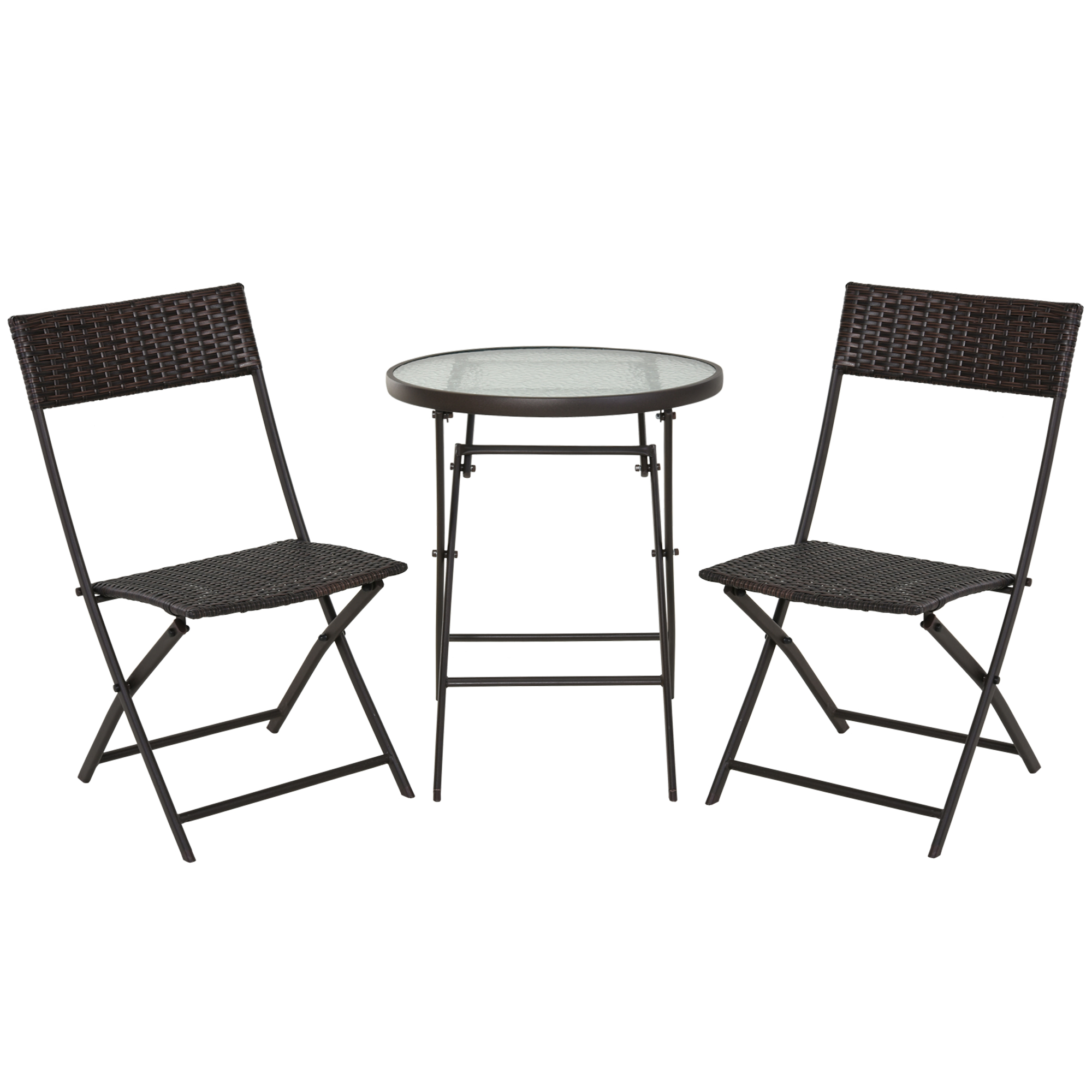 Outsunny Bistroset Balkonset Garnitur Polyrattan 3 tlg. Klappbar Garten Braun
