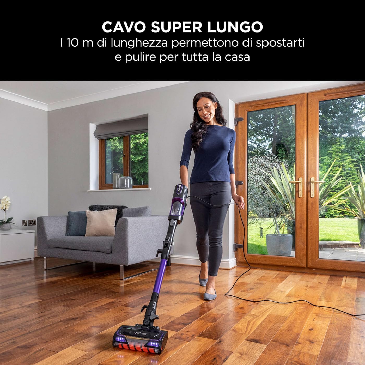 Shark Aspirapolvere con Filo da 10m, Senza Sacco, Tecnologia Antigroviglio, DuoClean per Tutti Pavimenti e Tappeti, Rimuove Peli e Capelli dalla Spazzola Mentre Pulisce, Viola/Nero, HZ500EU