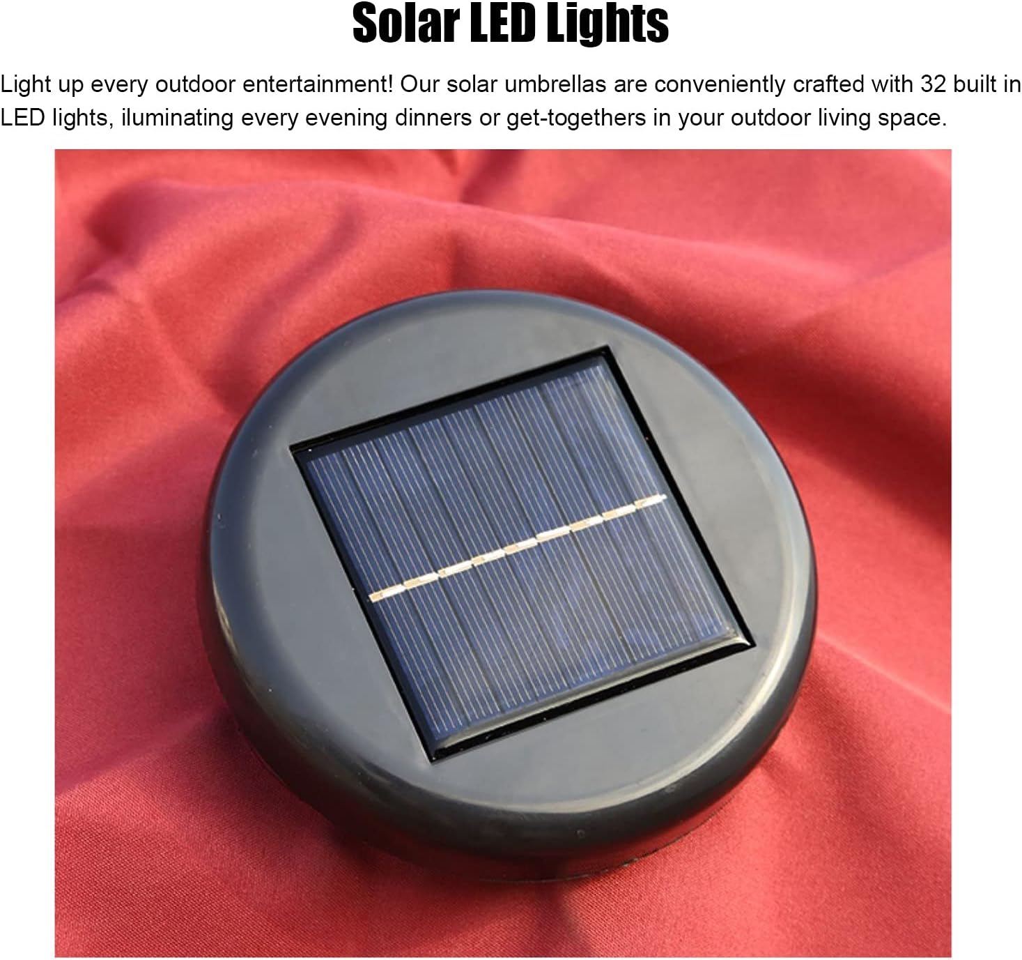 Tischschirm für den Außenbereich, Terrasse, Markt, mit Solarleuchten, für Hinterhof, Pool, Rasen, 2,7 m/9 Fuß Gartenschirme mit Neigung, Kurbel, 32 LED-Leuchten (Farbe: Kaffeebraun)