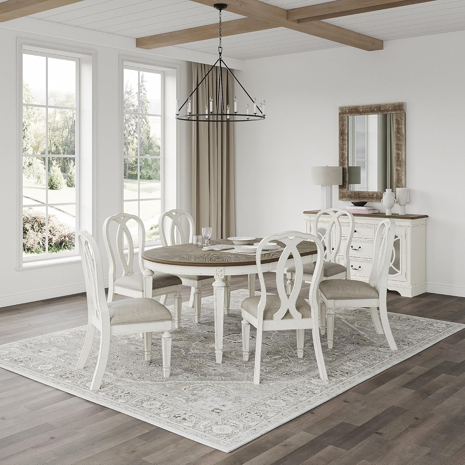 Signature Design by Ashley Realyn French Country Ribbon Back Dining Chair, 2 Count, Chipped White