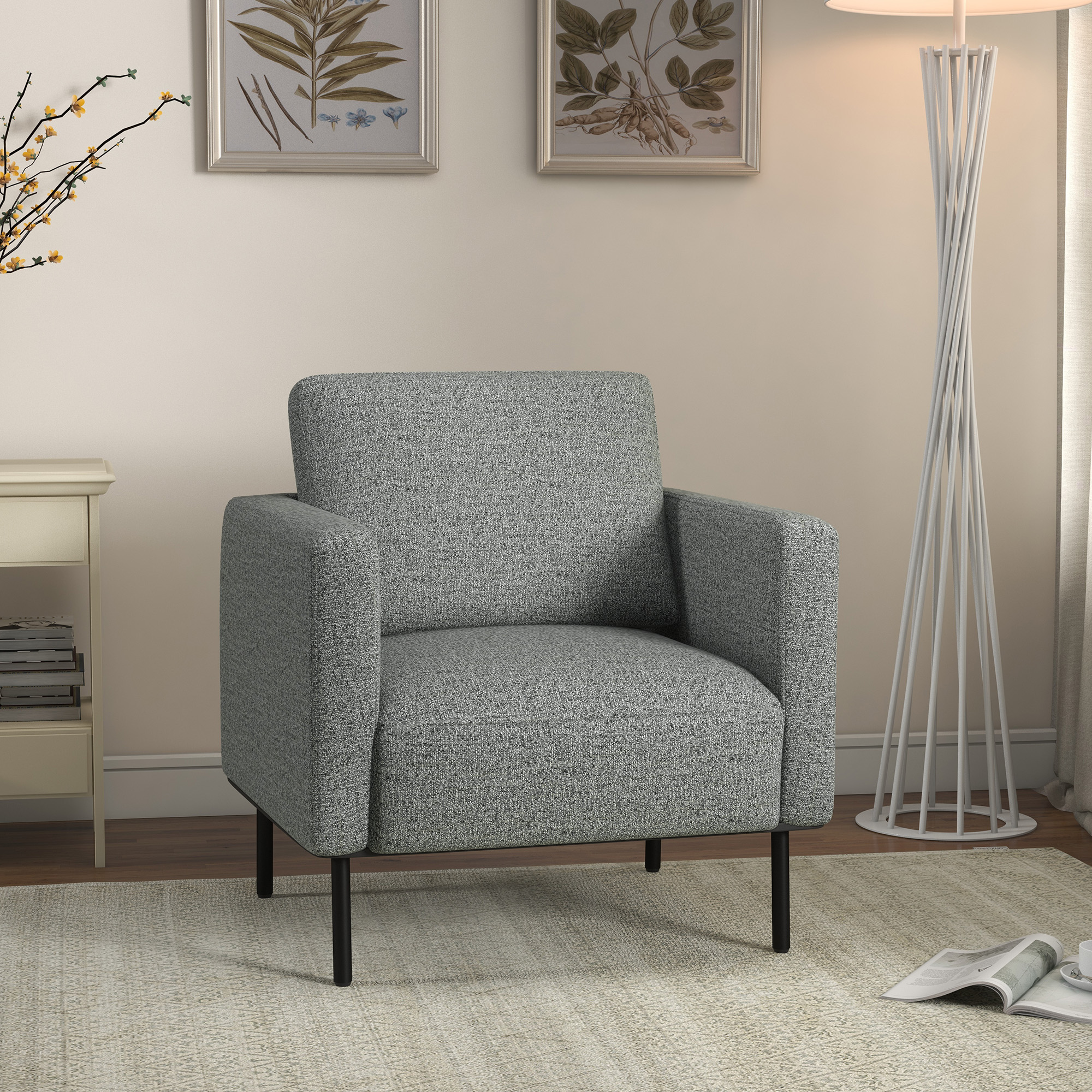 HOMCOM Lounge-Sessel aus Stoff, 1-Sitzer, Leinenoptik, Stahlbeine, 79 x 76 x 65 cm, Grau Schwarz