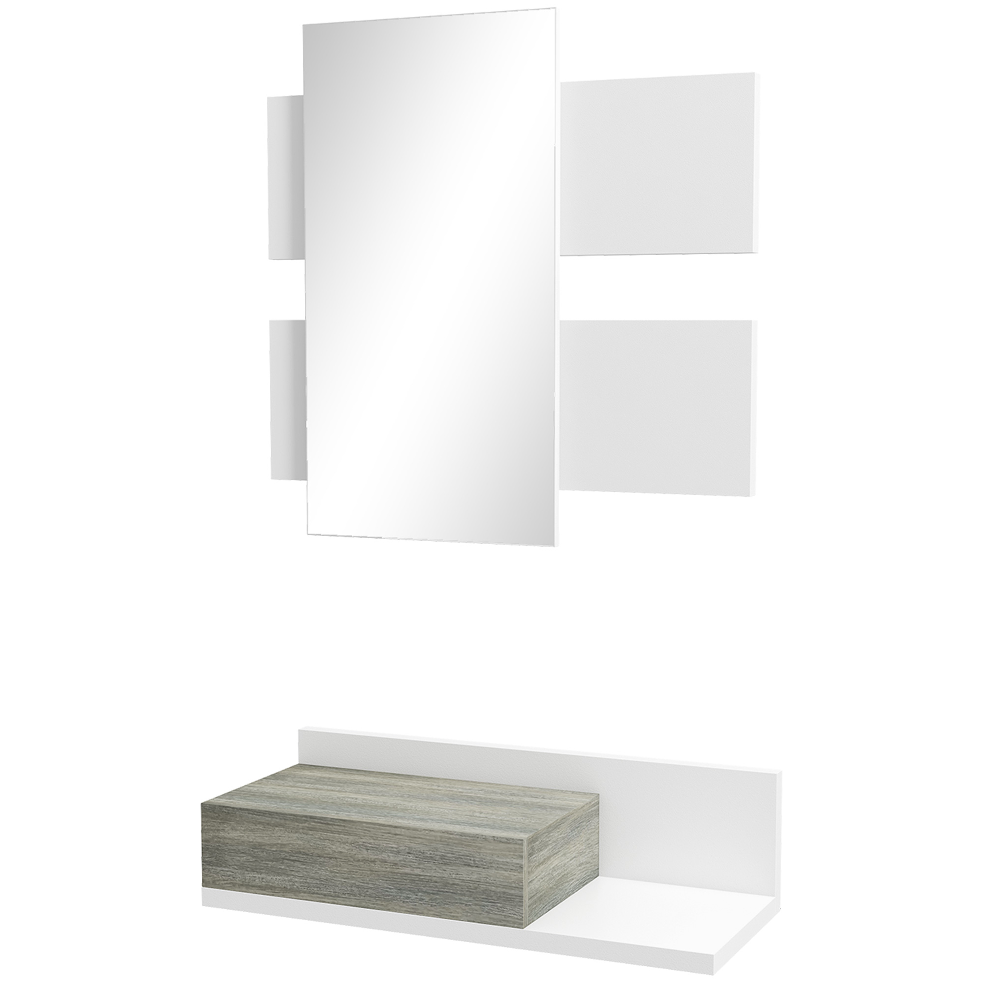 HOMCOM Eingangsmöbel 2 in 1 mit Wandspiegel 75x3,5x75 cm und Schublade 75x30,5x20 cm, Grau und Weiß