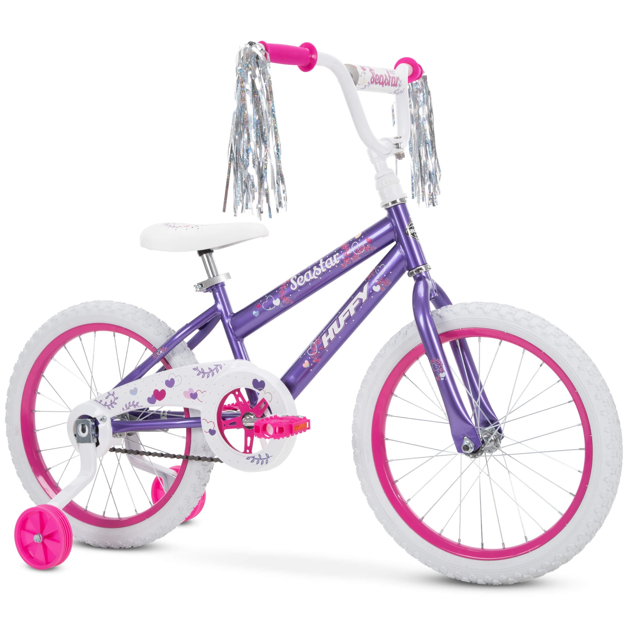 Huffy Sea Star 18&prime;&prime; Kids Bicycle, Purple, Ages 4 , Training Wheels, Single Speed