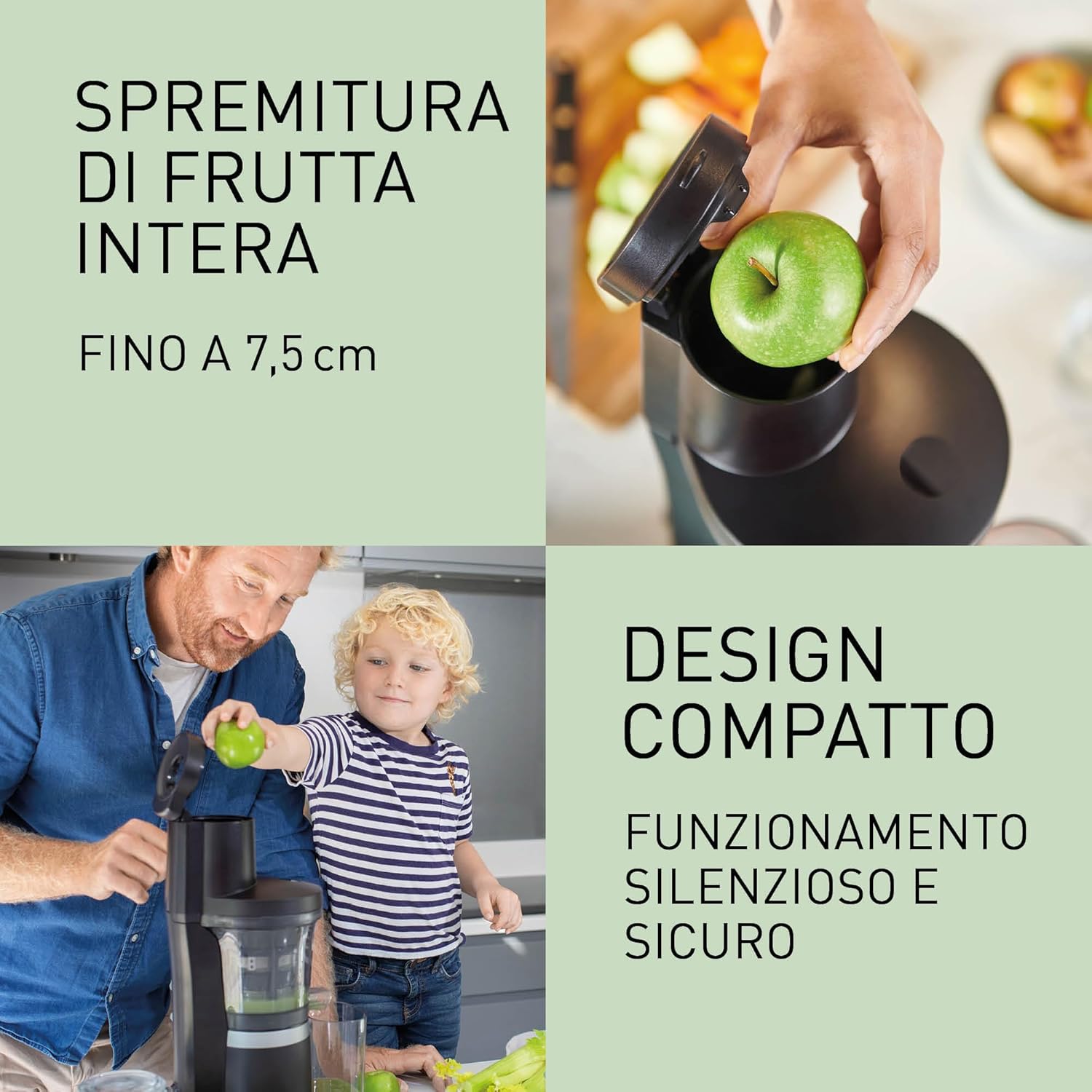 Panasonic Slow Juicer MJ-L700KXE, Estrattore Elettrico, Spremitura di Frutta e Verdura Intera, Apertura 75mm, Design Elegante e Sottile, Sicuro e Pratico, Nero