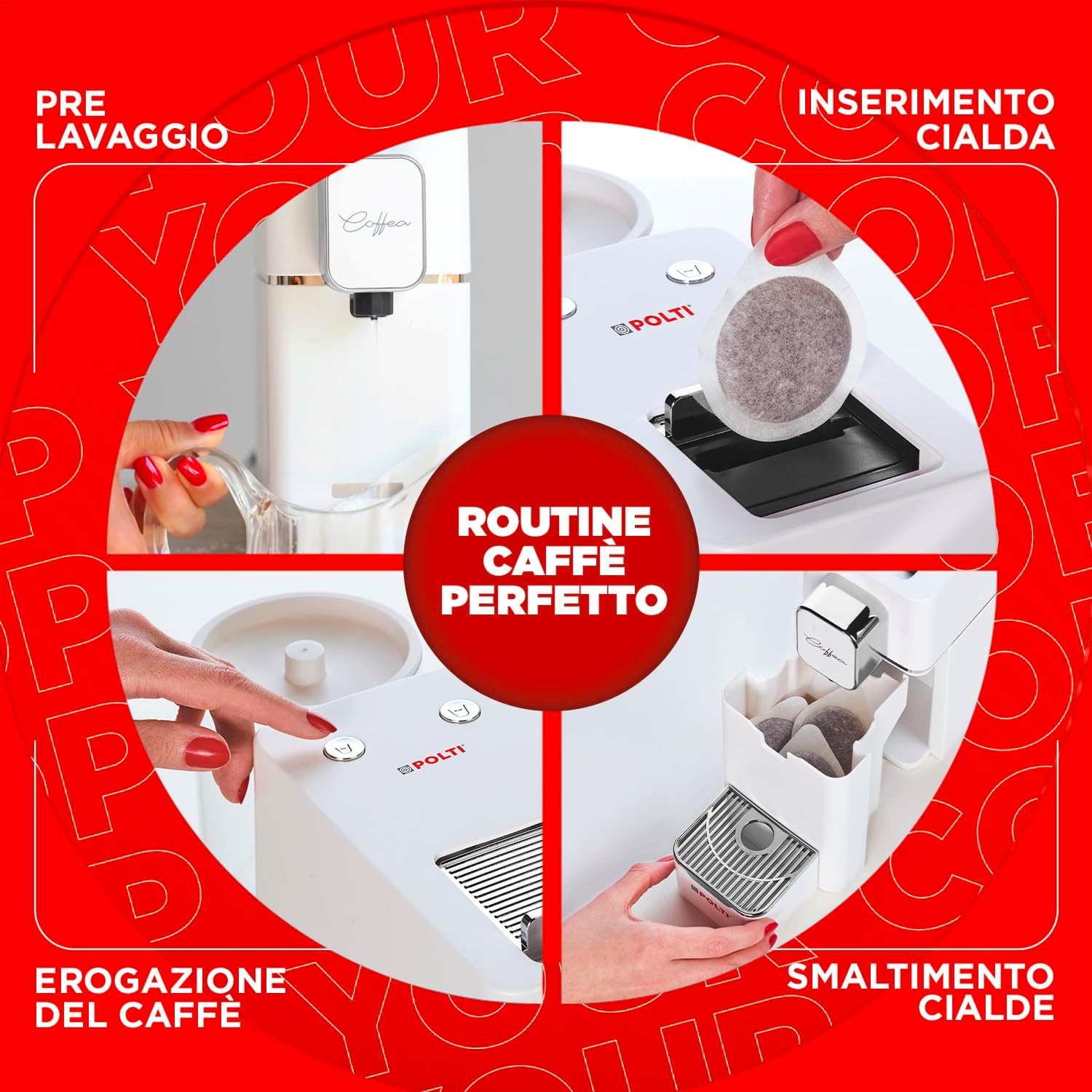 Polti Coffea S15W, Macchina per Caffè Espresso, Compatibile con Cialde E.S.E. 44 mm, Serbatoio 0.85L, Pressione Pompa 19 bar, Bianco