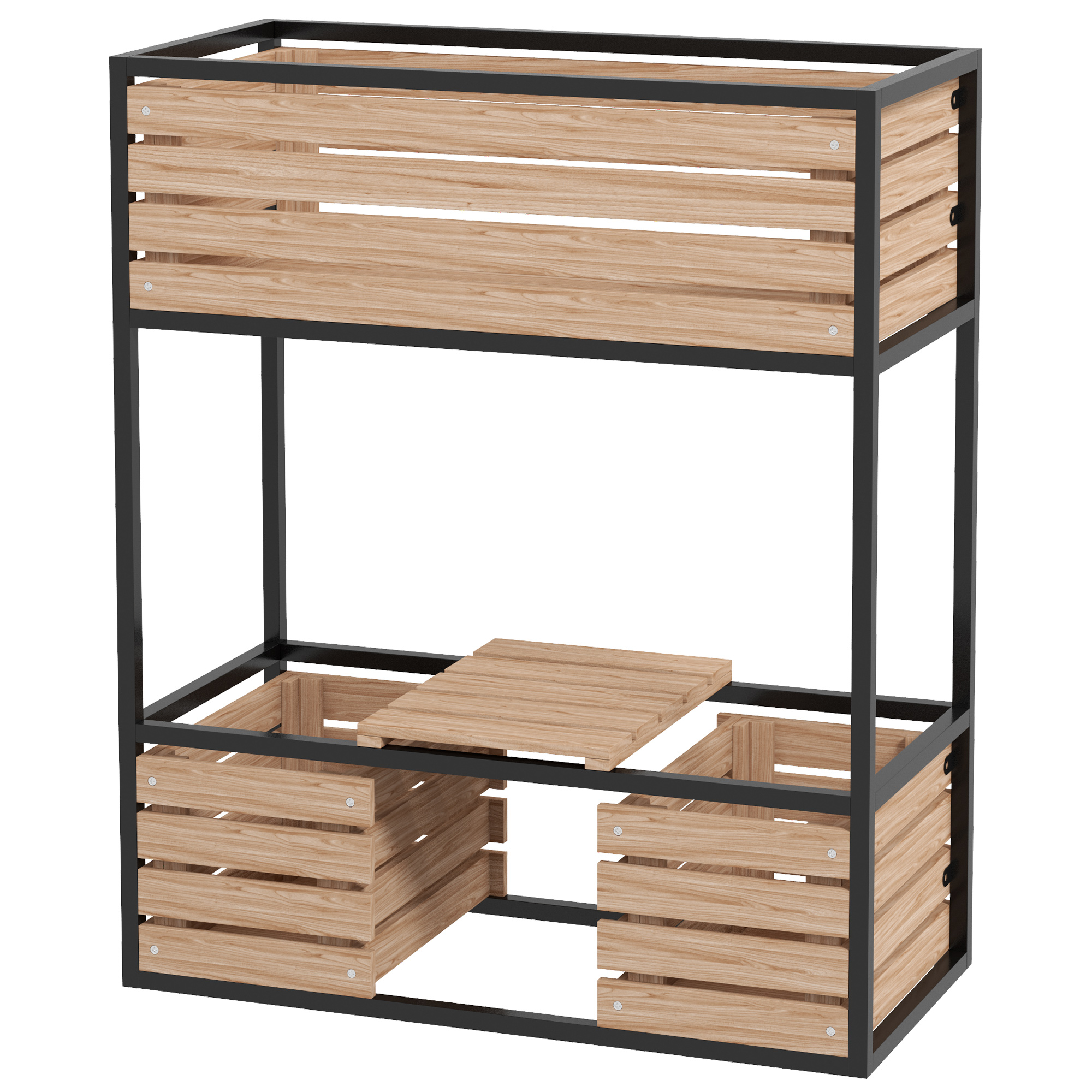 Outsunny Planzkasten Blumentreppe Hochbeet, weterbeständig, 3 Pflanzkästen, 83 cm x 39 cm x 100 cm, Natur + Schwarz