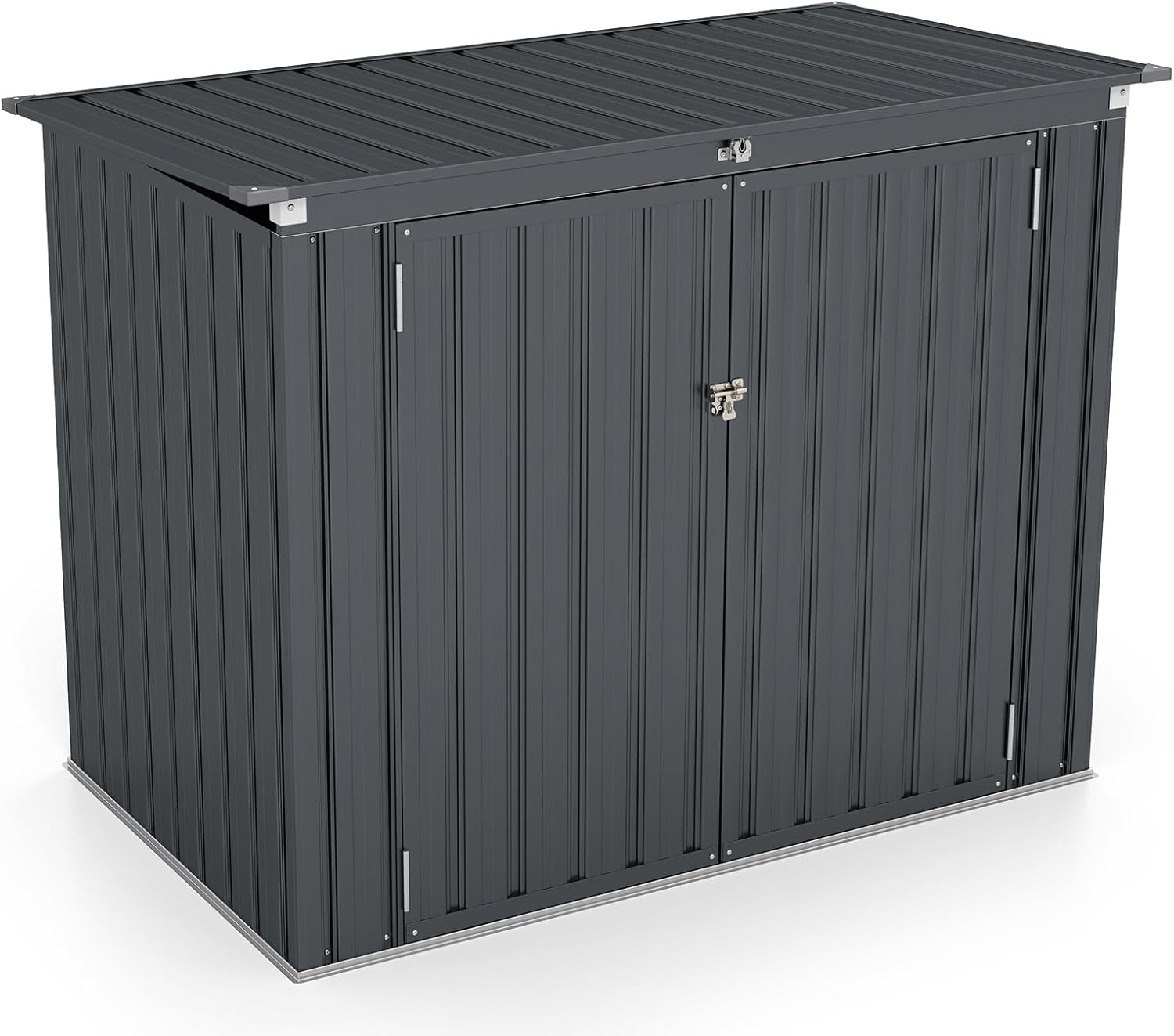 GOPLUS Gerätehaus Metall 1,5 m², Geräteschuppen mit Klappdeckel & 2 Türen, Mülltonnenbox Müllhaus für 2 Mülltonnen, Gartenschuppen Gartengerätehaus für Farm, Terrasse, 172 x 101 x 130 cm (Dunkelgrau)