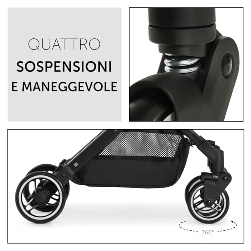 hauck Passeggino Da Viaggio Travel N Care Per Bambini Da 0 Mesi a 22kg   Passeggino Compatto Reclinabile, Ultraleggero 6,9kg   Si Piega Con Una Mano, UPF50 , Ruote EVA, Cesto Fino 3kg   Nero : Prima infanzia