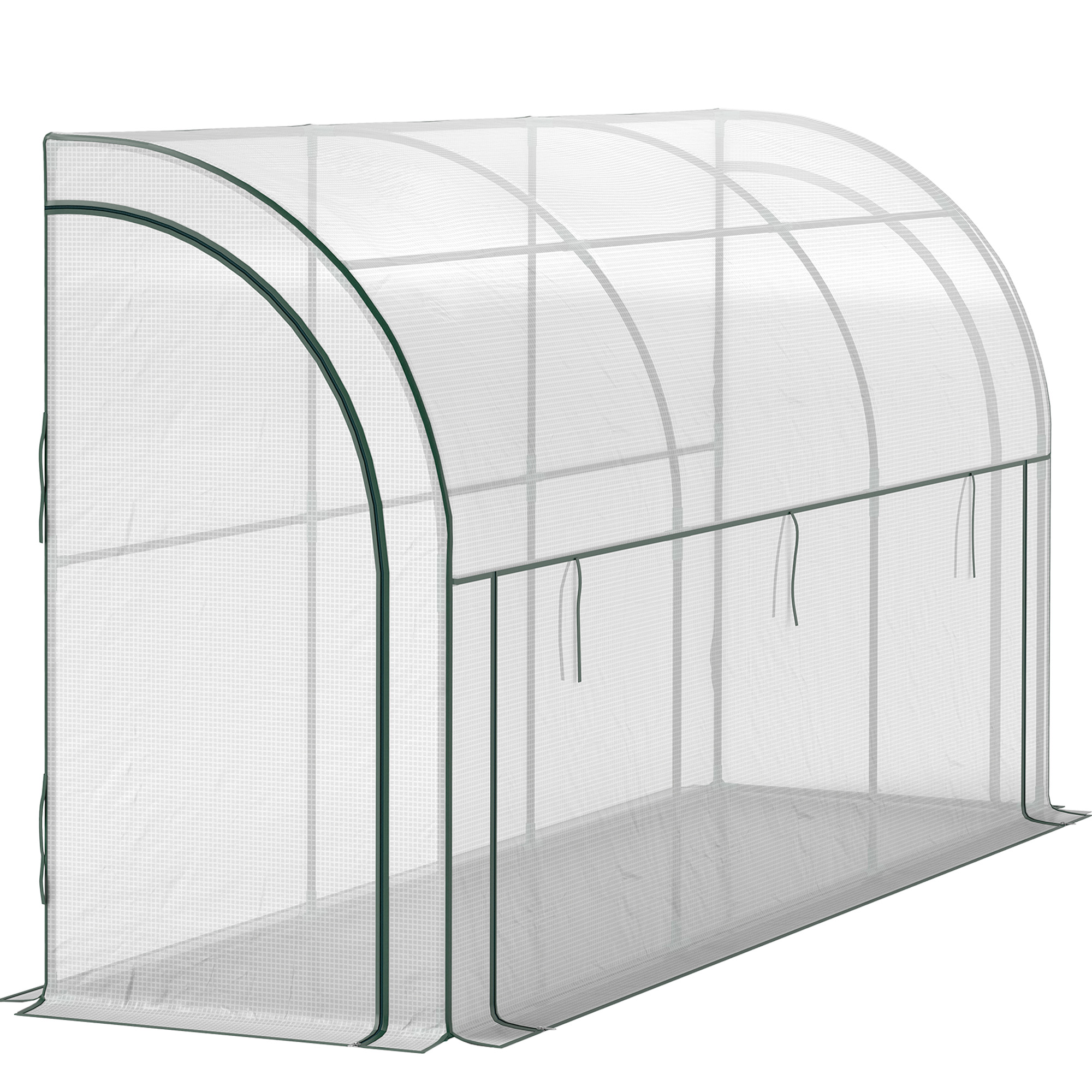Outsunny Wandmontiertes Gewächshaus, Zugängliches Pflanzenhaus, Kunststoff-Plane, 300 x 80 x 157 cm, Weiß